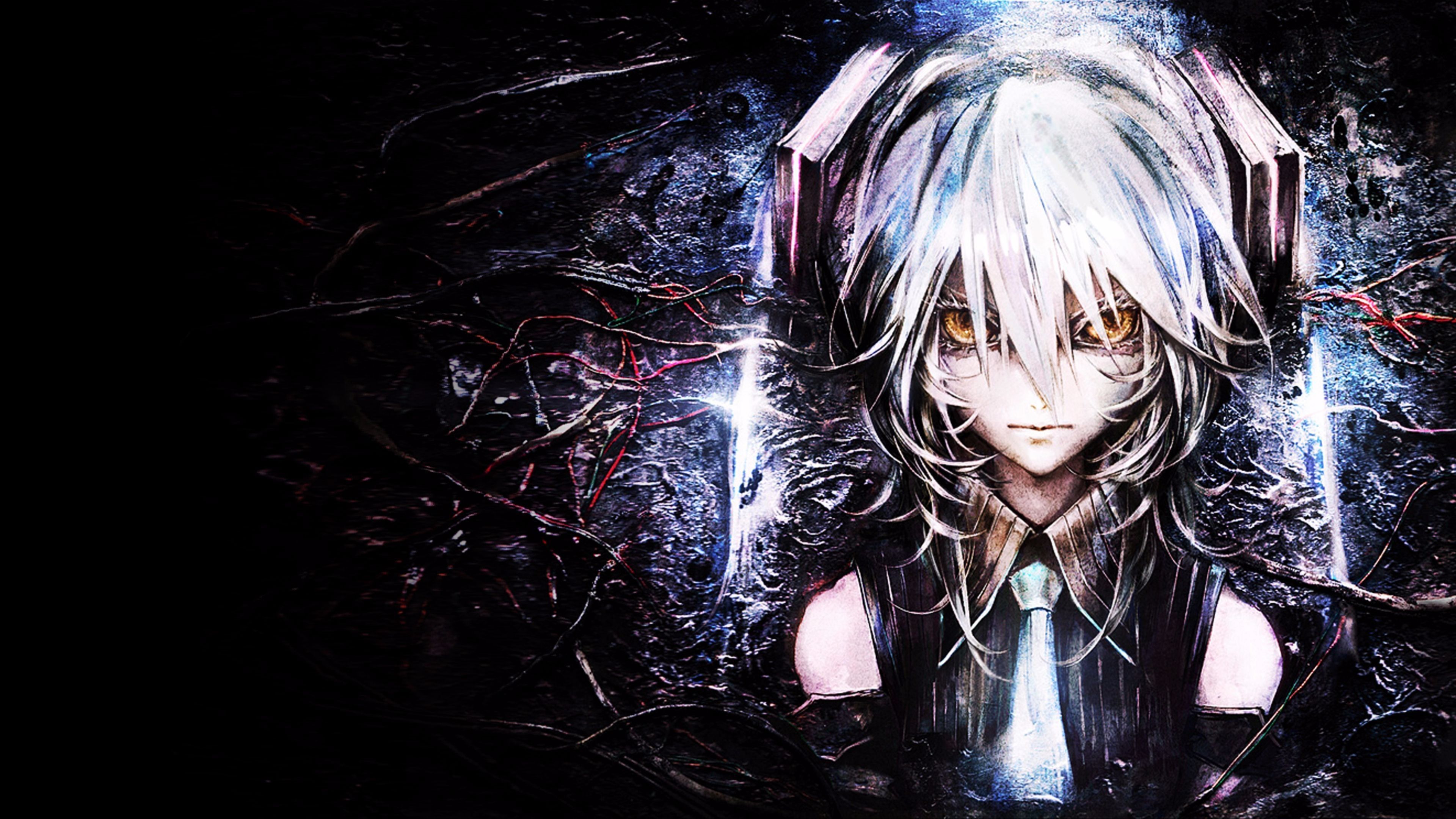 Personaggio anime cuffie sfondo scuro, 3840x2160 4K Ultra HD, Monitor 4K