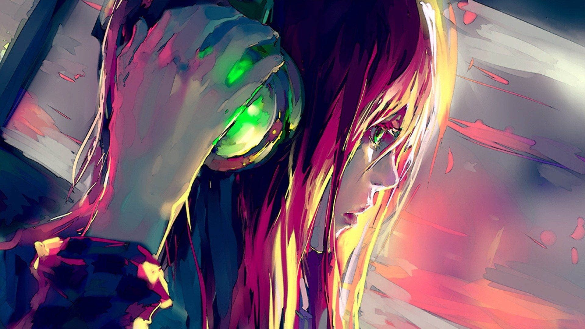 Ragazza anime con cuffie verdi, 1920x1080 1080p, Laptop