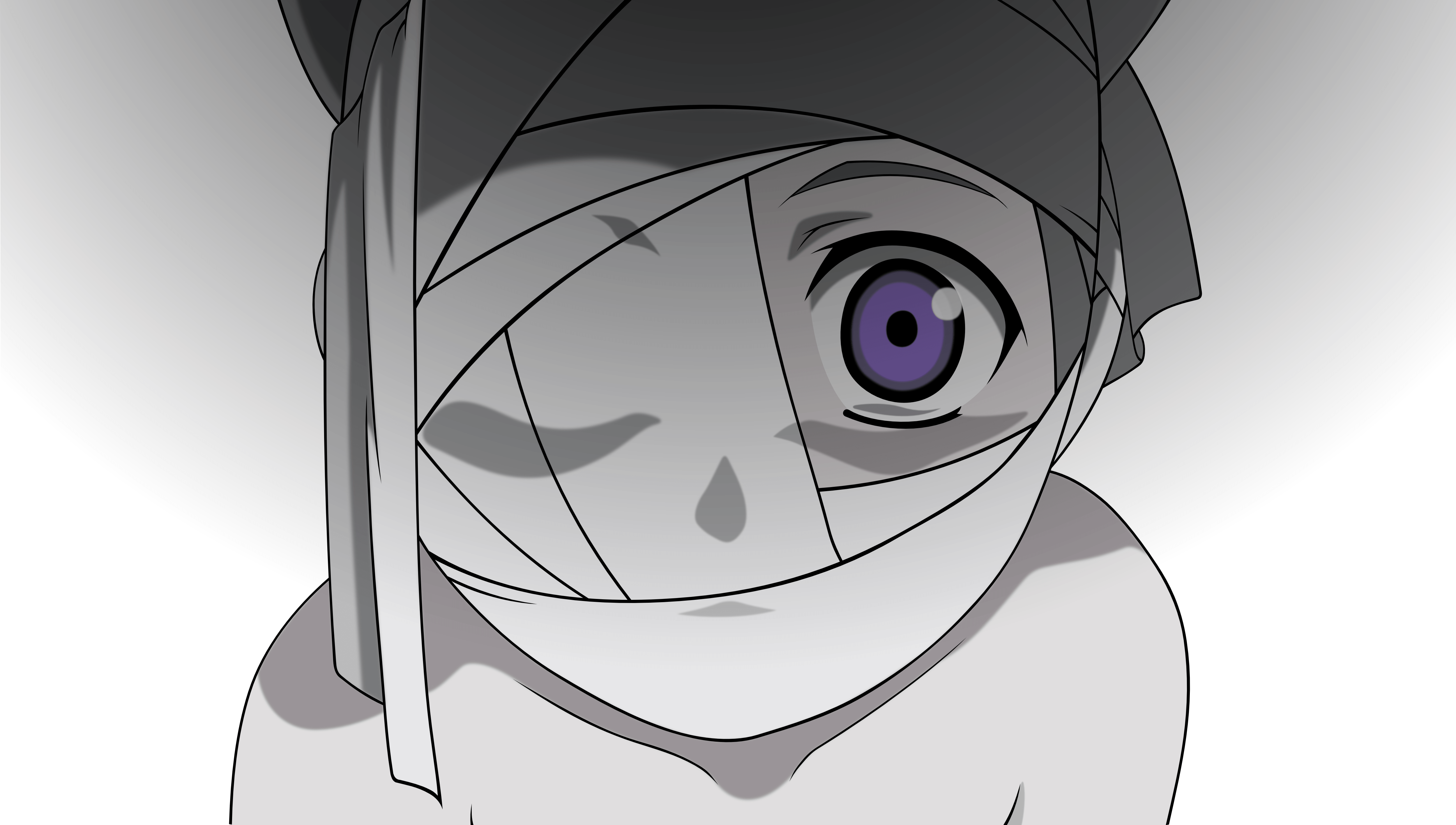 Personaggio anime occhio viola bendato, 5000x2832 Ultra HD, 4K TV
