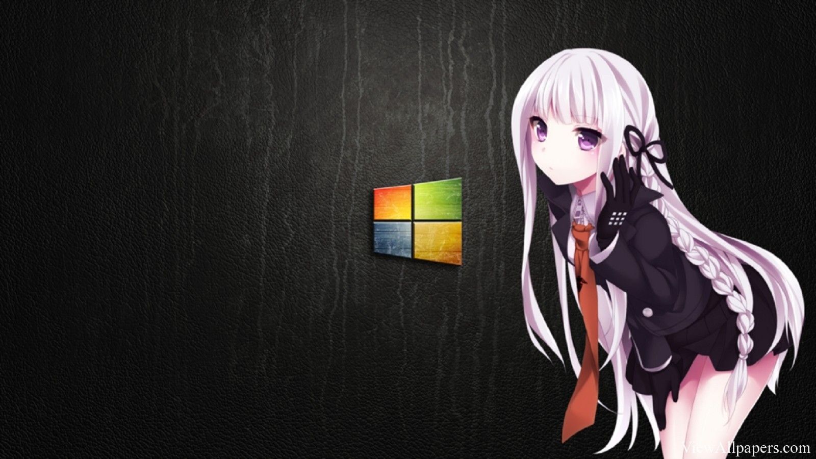 Ragazza anime capelli bianchi logo Windows, 1600x900 HD, PC Desktop