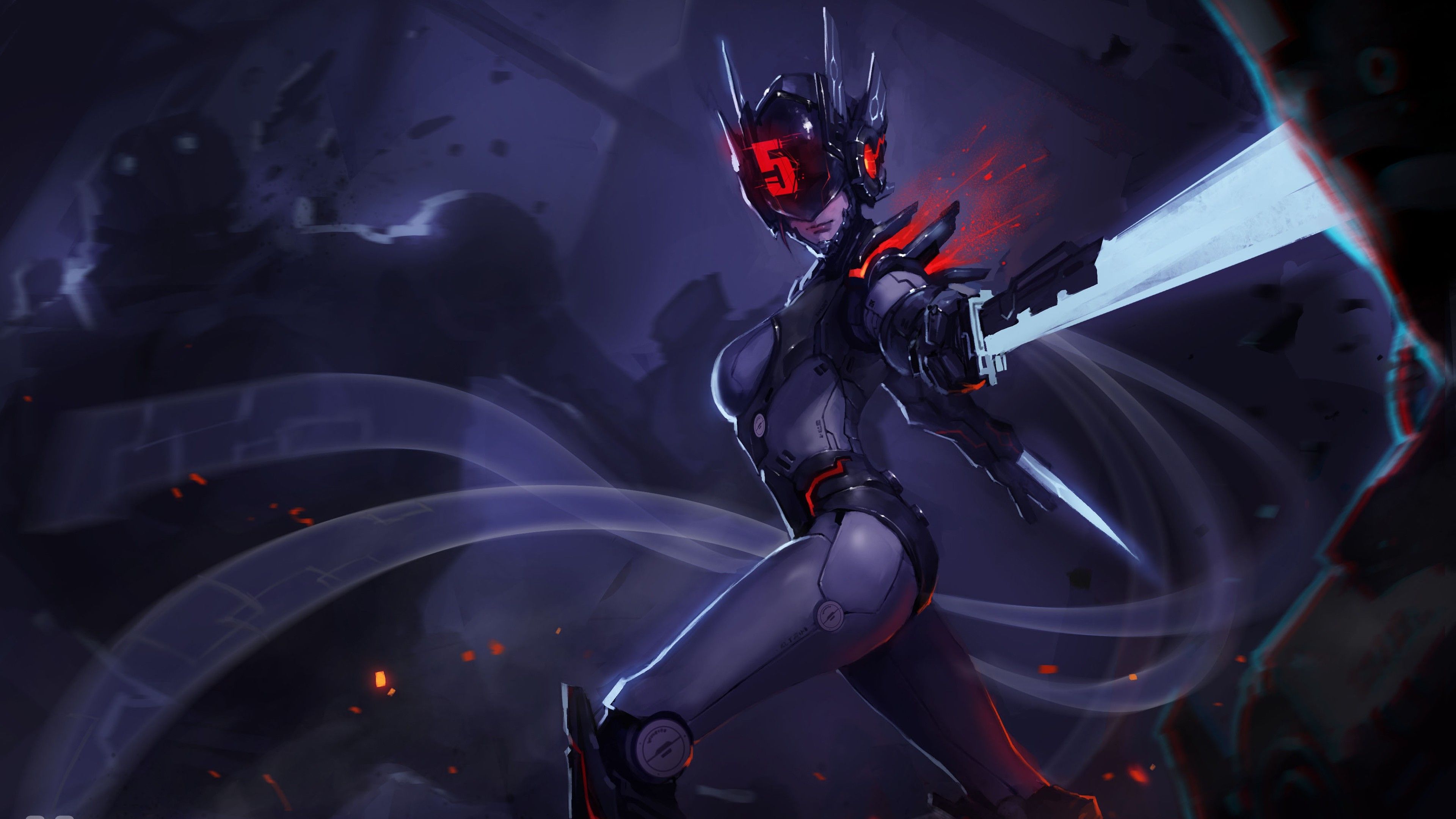 Personaggio femminile robot con spada, 3840x2160 UHD, Monitor 4K