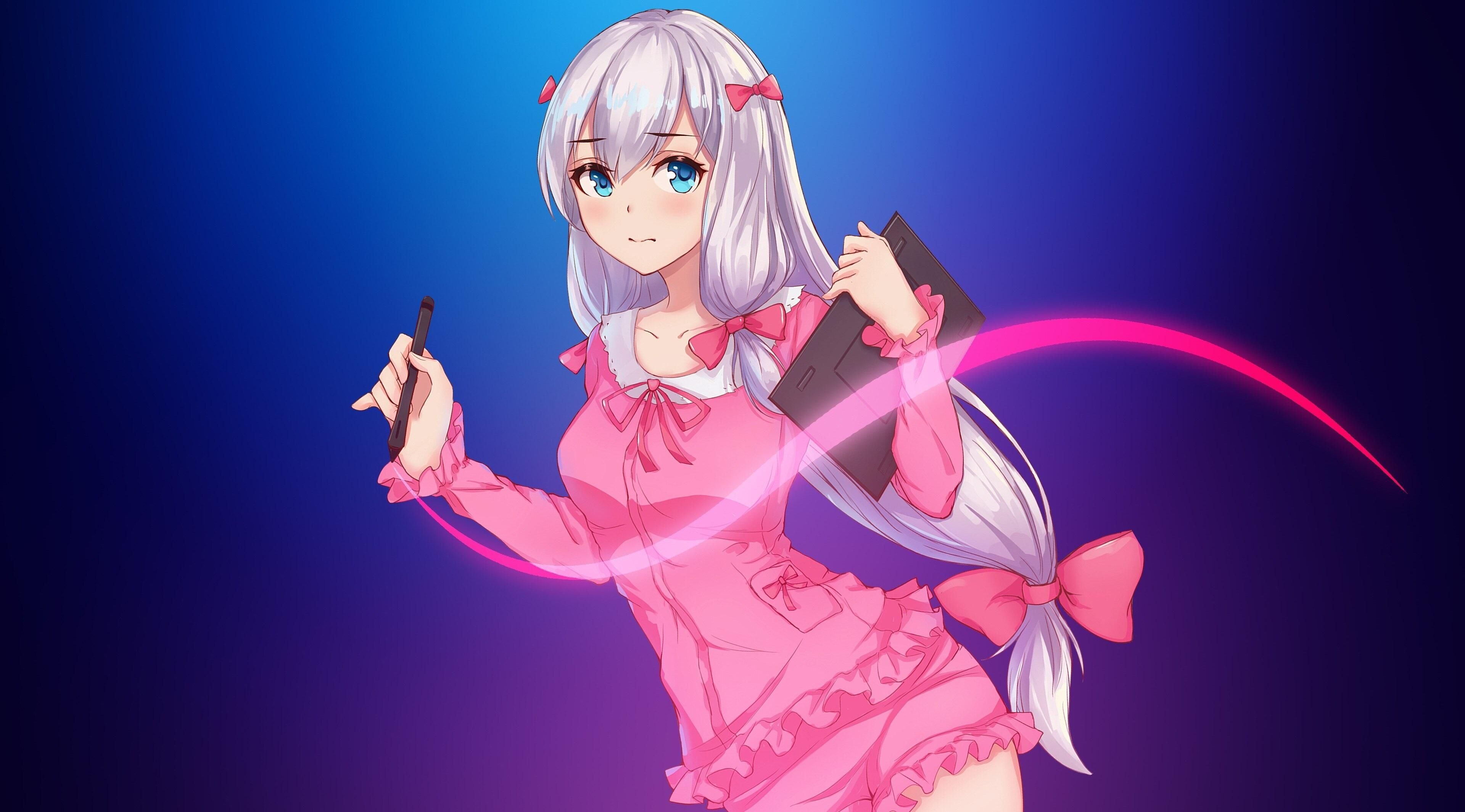 Ragazza anime capelli argento vestito rosa, 3840x2130 4K, Smart TV 4K