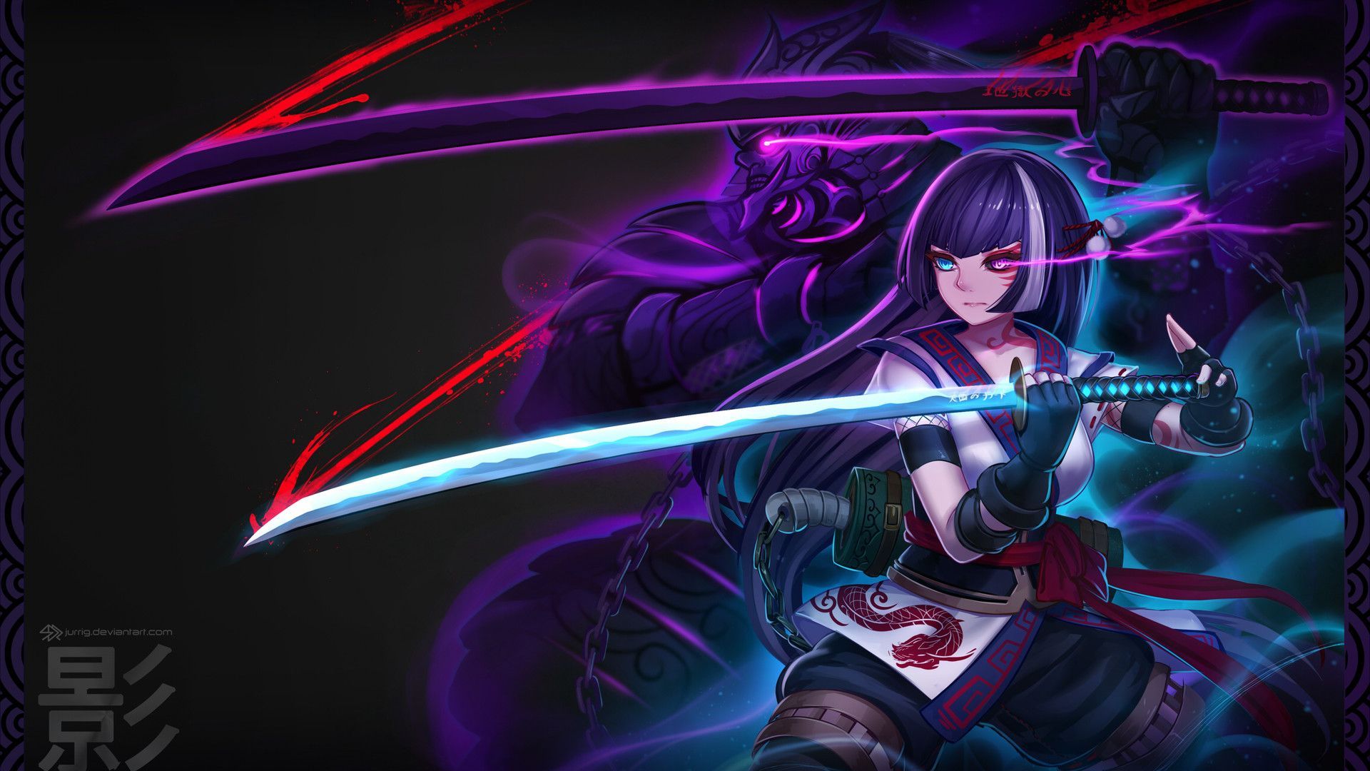 Ninja anime con katana viola, 1920x1080 Full HD, Desktop