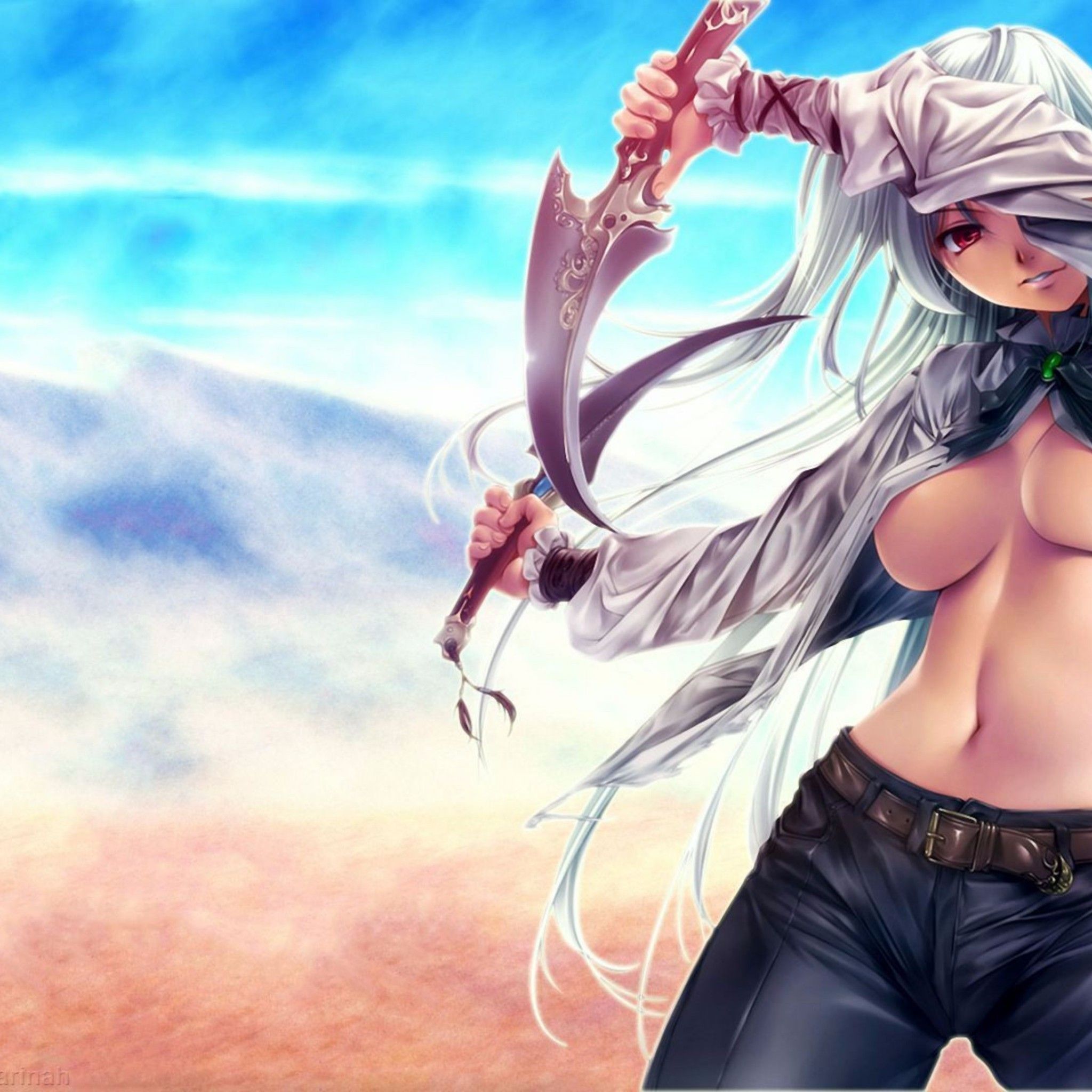 Personaggio anime con spada, deserto, 2048x2048 2K, Desktop
