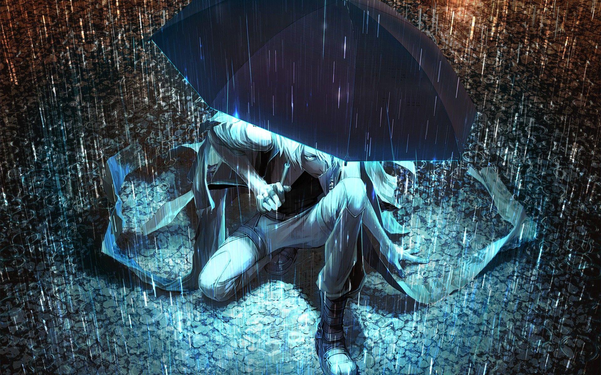 Personaggio anime triste sotto pioggia, 1920x1200 WUXGA, Desktop