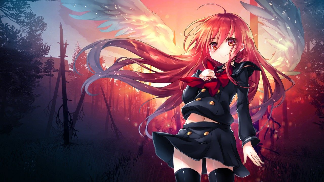 Ragazza anime capelli rossi ali, 1280x720 HD, Desktop