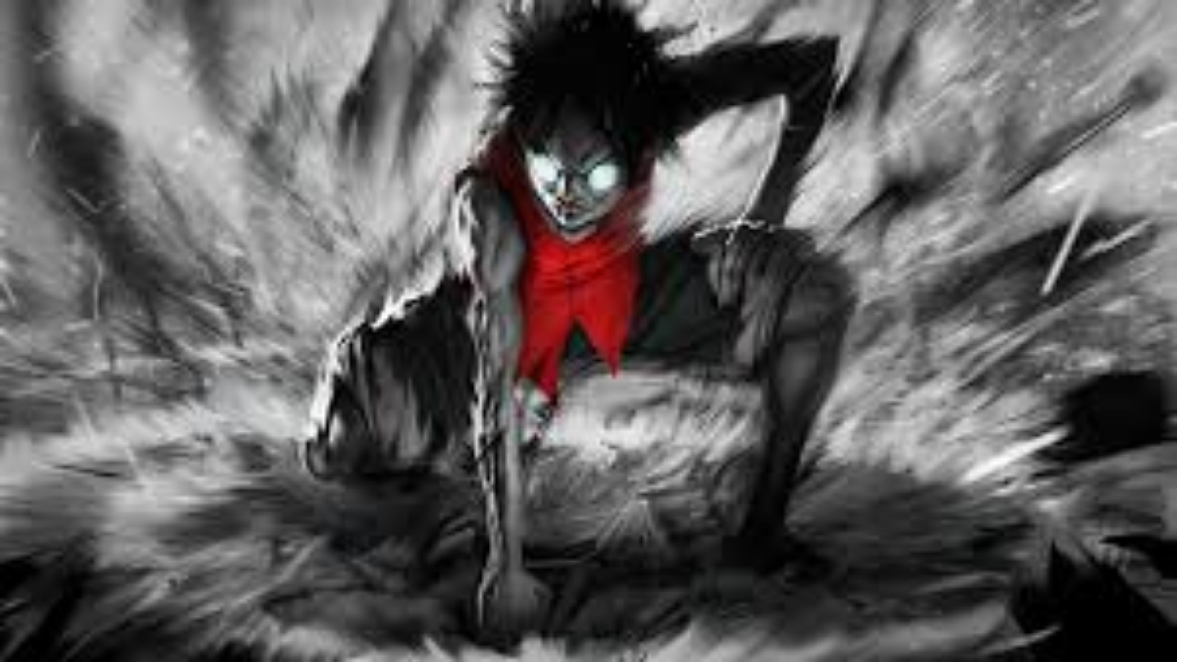 Rufy One Piece bianco e nero, anime pirati, 3840x2160 4K, Desktop 4K
