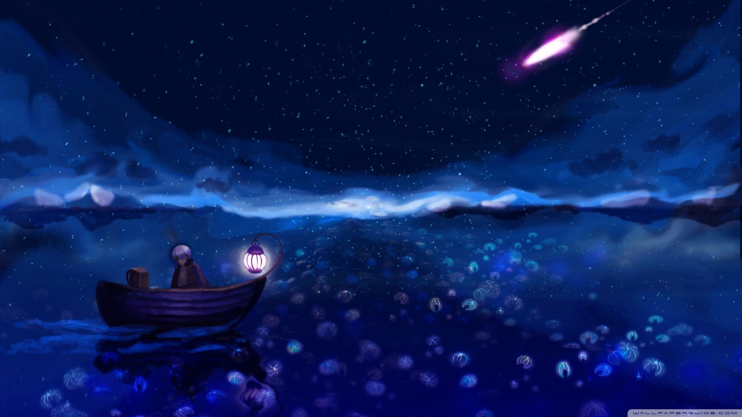 Barca notturna mare stellato anime, 2560x1440 1440p, Desktop