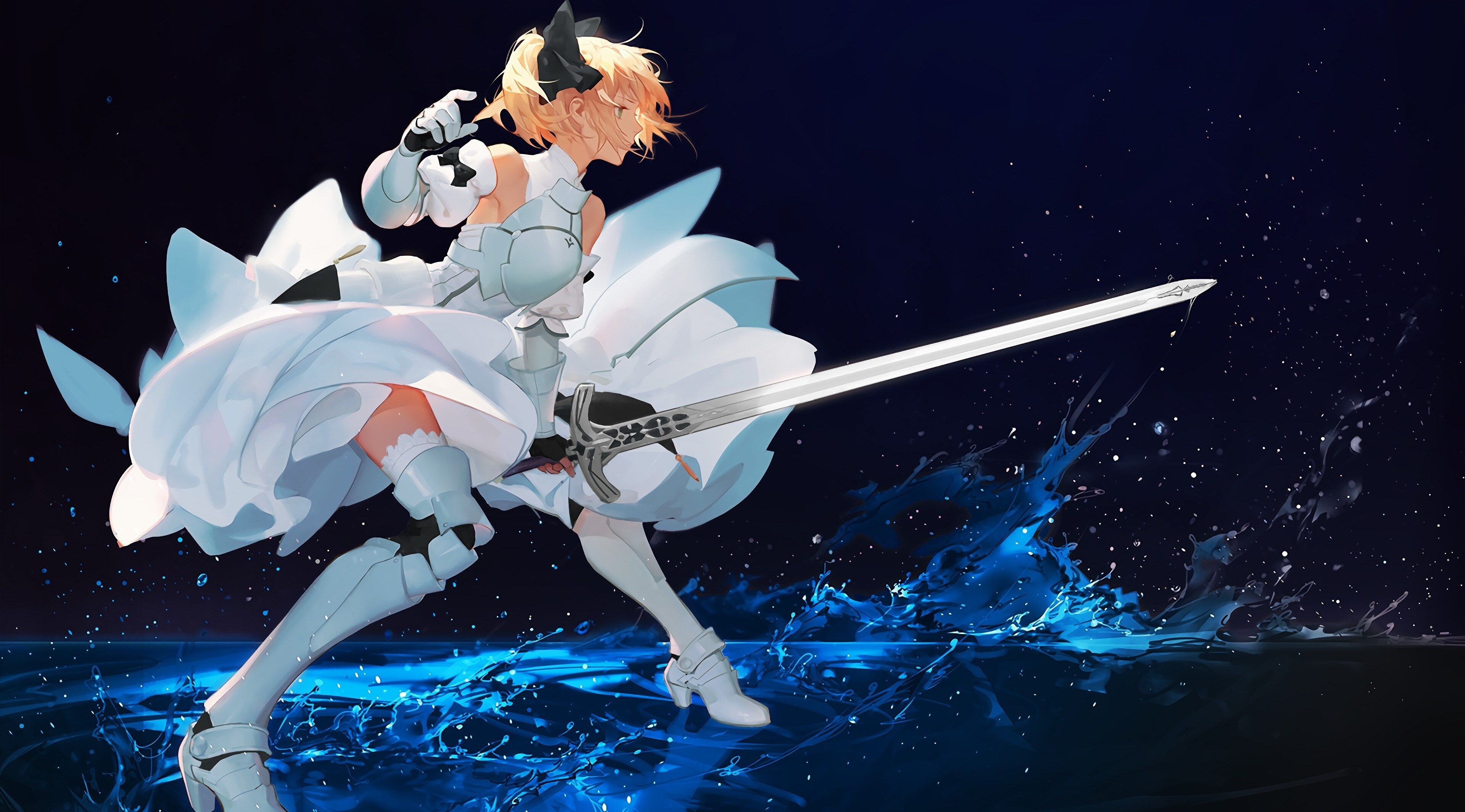 Guerriera anime con spada bianca, 3840x2130 UHD, PC 4K