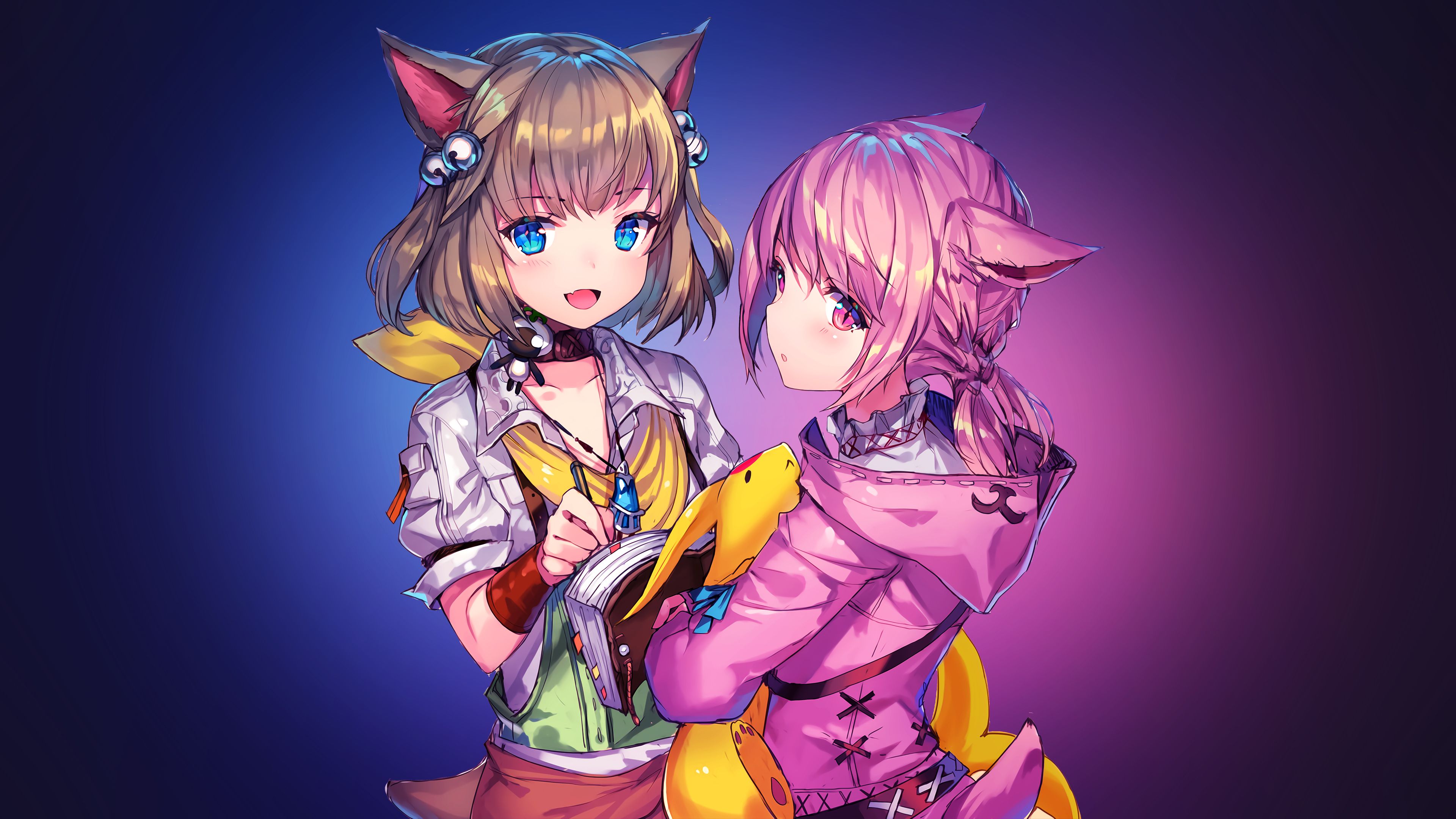 Due ragazze anime orecchie gatto, 3840x2160 4K Ultra HD, Monitor 4K