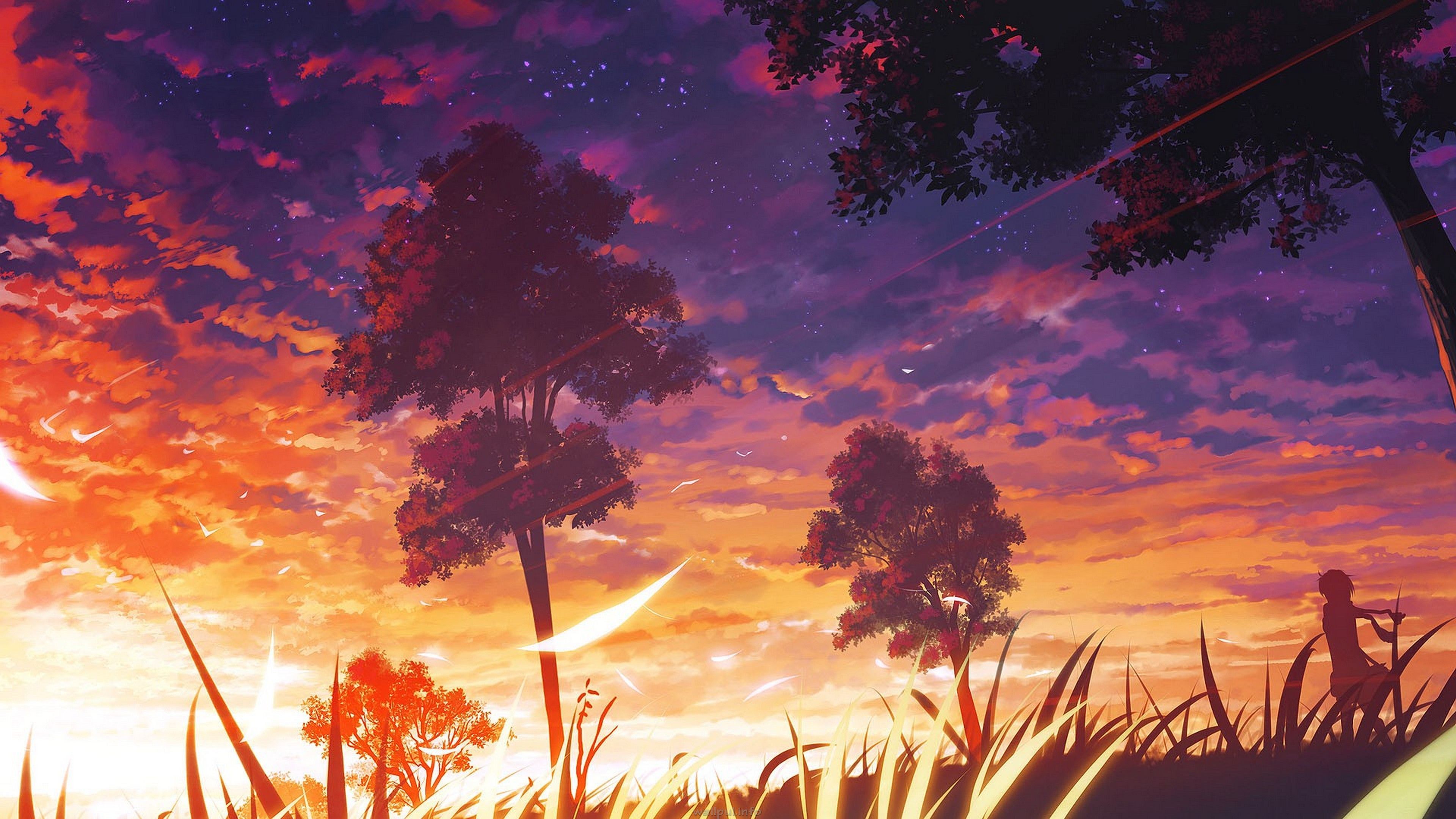 Tramonto anime con alberi, 3840x2160 UHD, Monitor 4K