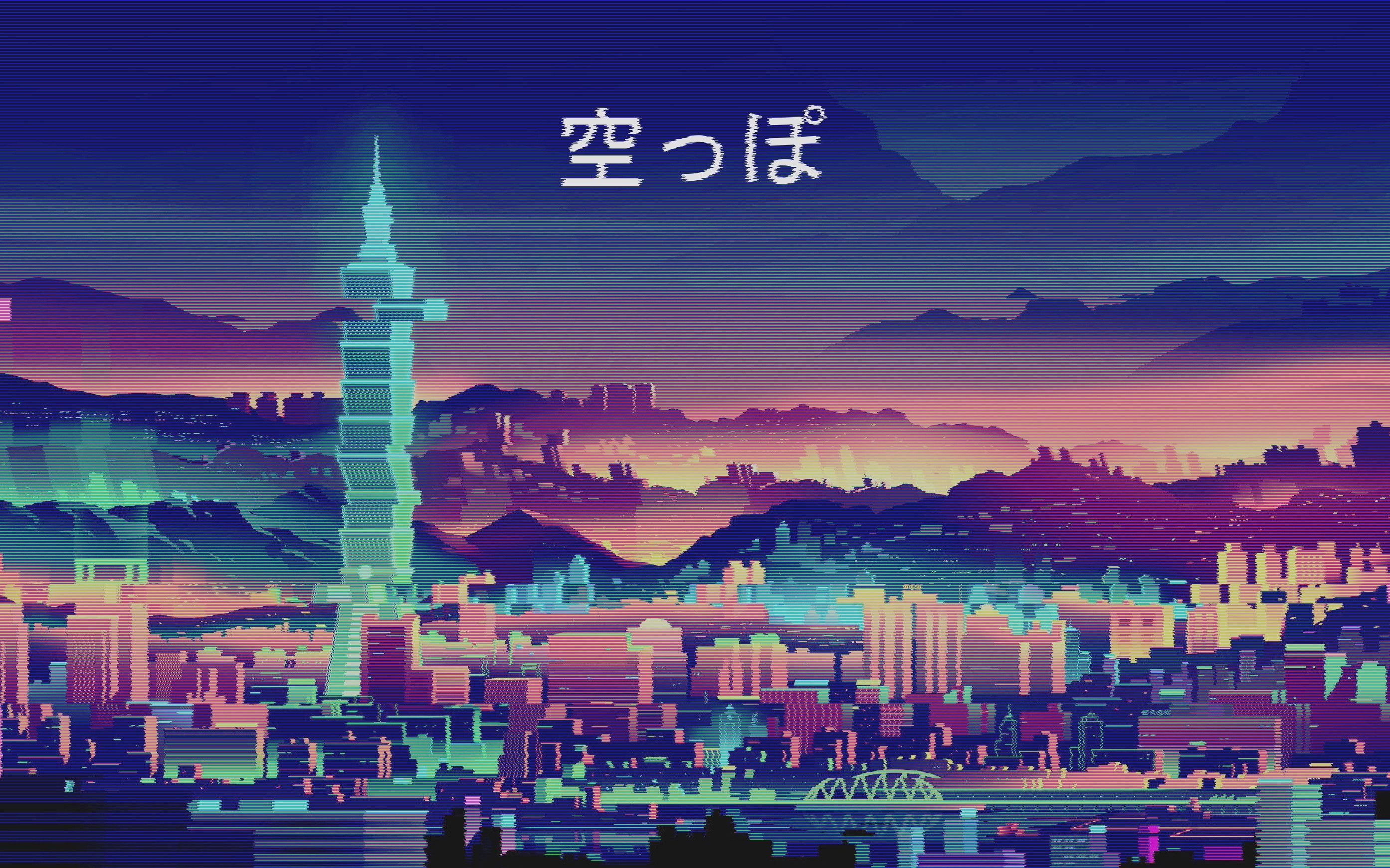 Città vaporwave notturna torre, 2787x1742 WQXGA, PC