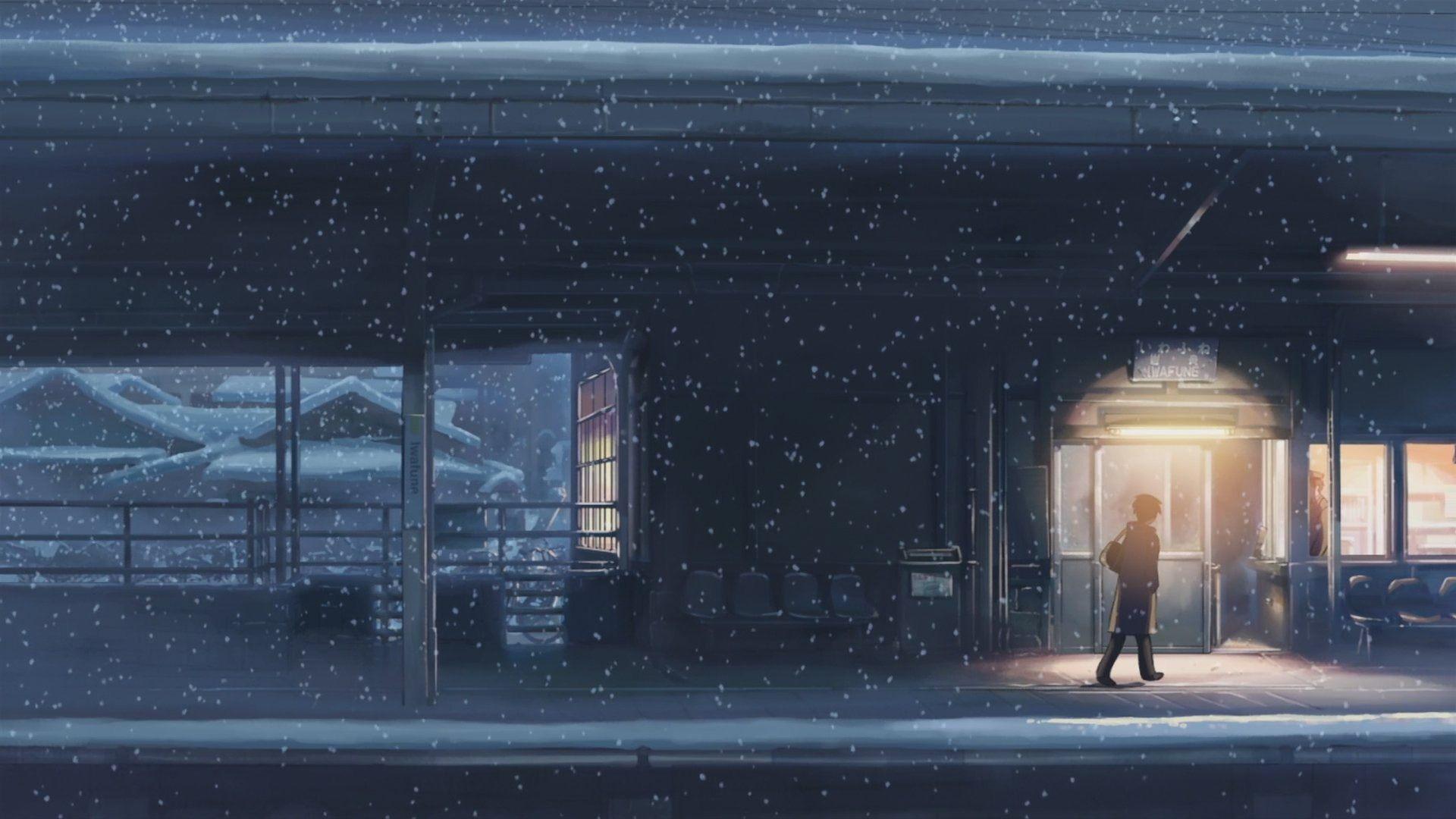 Stazione treno neve notturna, 1920x1080 Full HD, PC Desktop