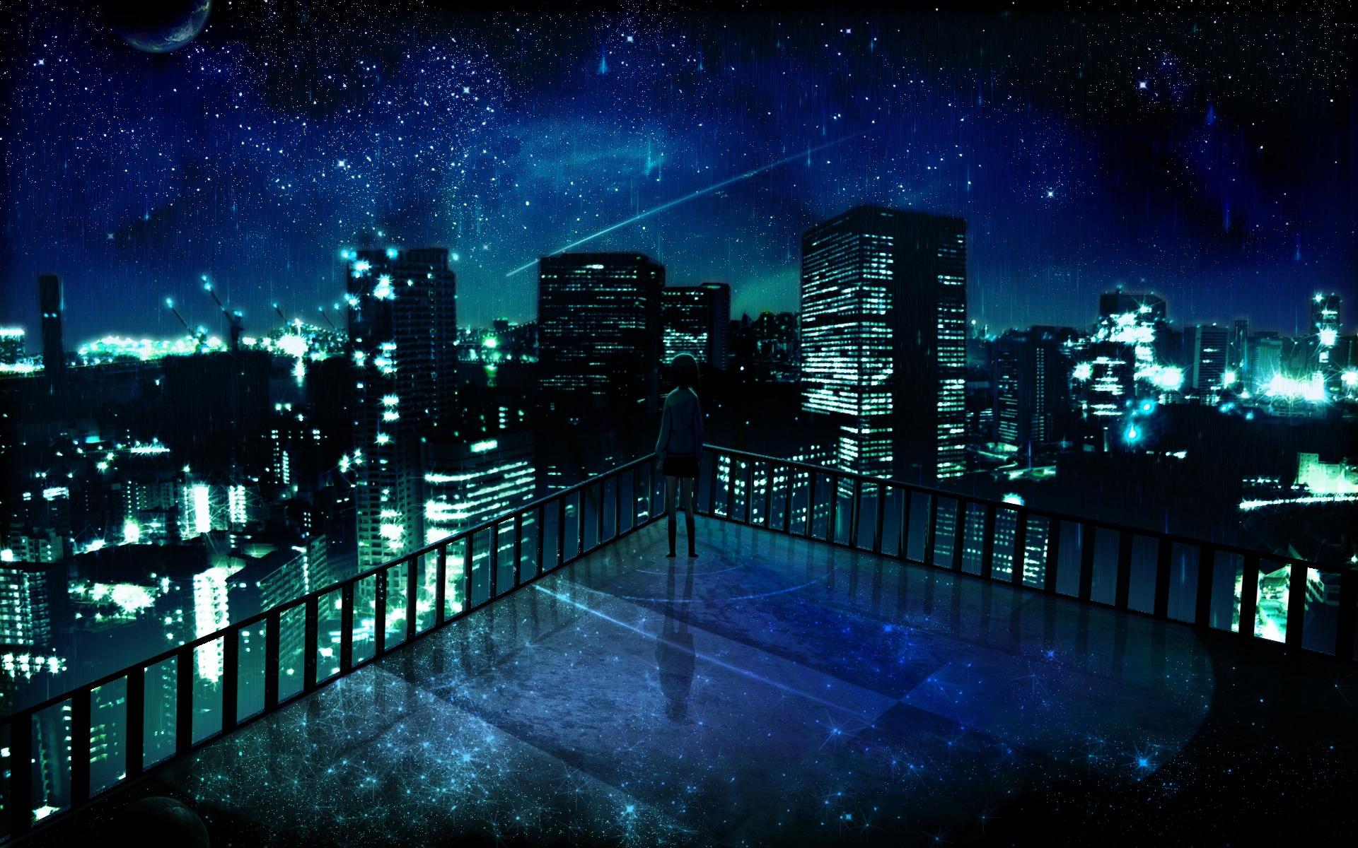 città notturna anime, tetto stellato, 1920x1200 WUXGA, Desktop