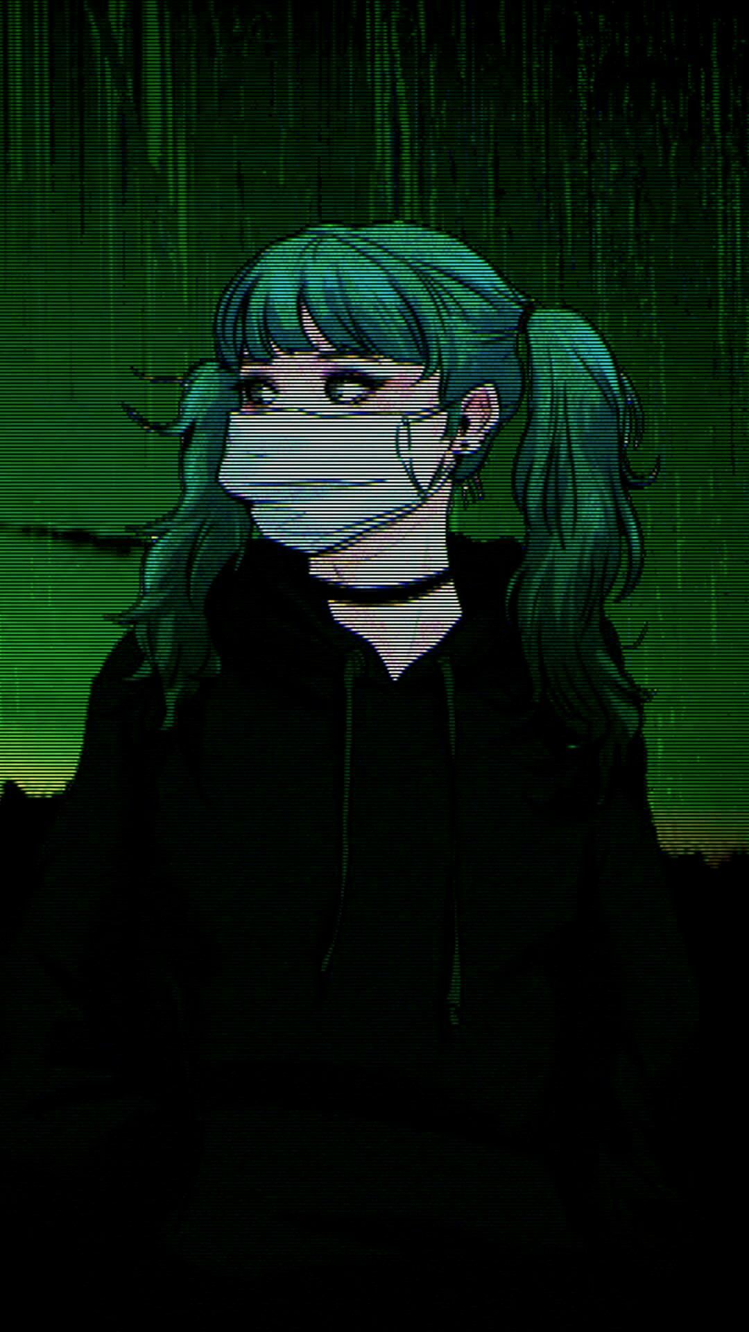 Ragazza anime capelli verdi mascherina, 1080x1920 Full HD Verticale, Samsung Galaxy