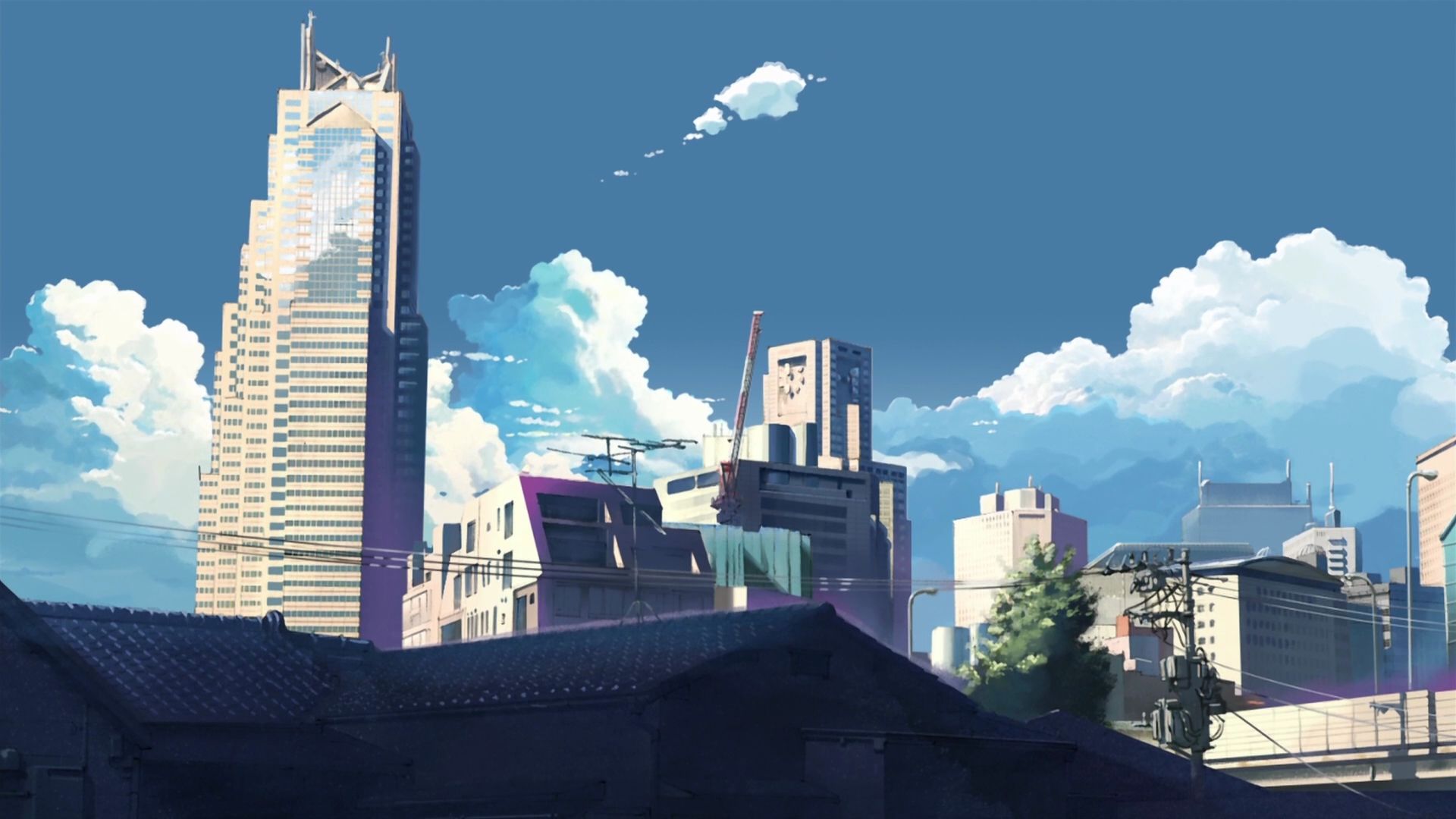 Skyline città anime cielo blu, 1920x1080 1080p, PC Desktop
