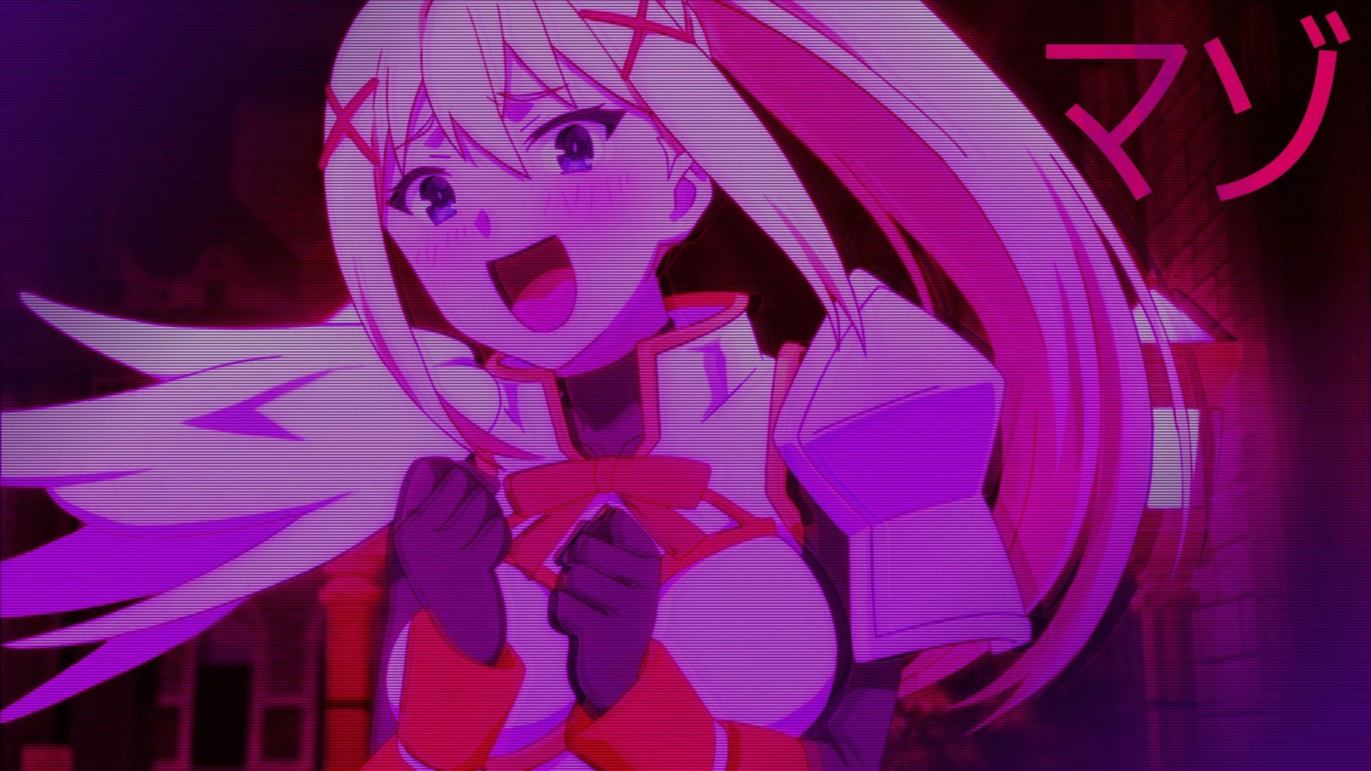 Personaggio anime rosa neon, 1920x1080 Full HD, Laptop