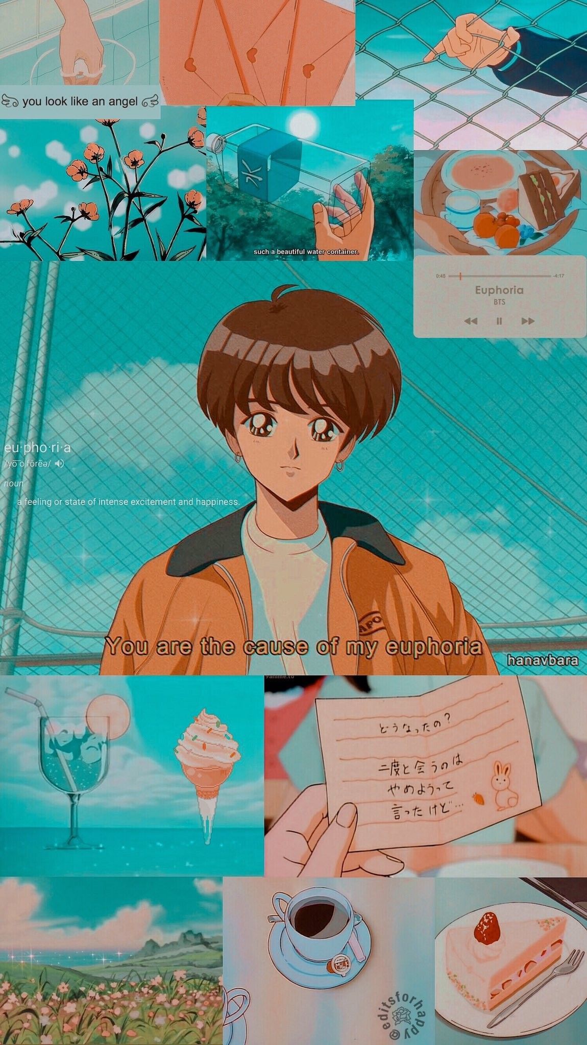 Ragazzo anime collage estetico turchese, 1150x2048 Full HD Verticale, iPhone