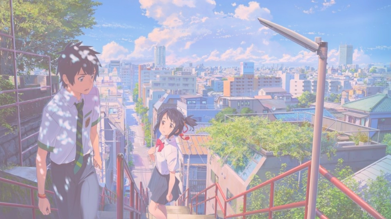 Ragazzi anime scale città, 1366x768 HD, Desktop
