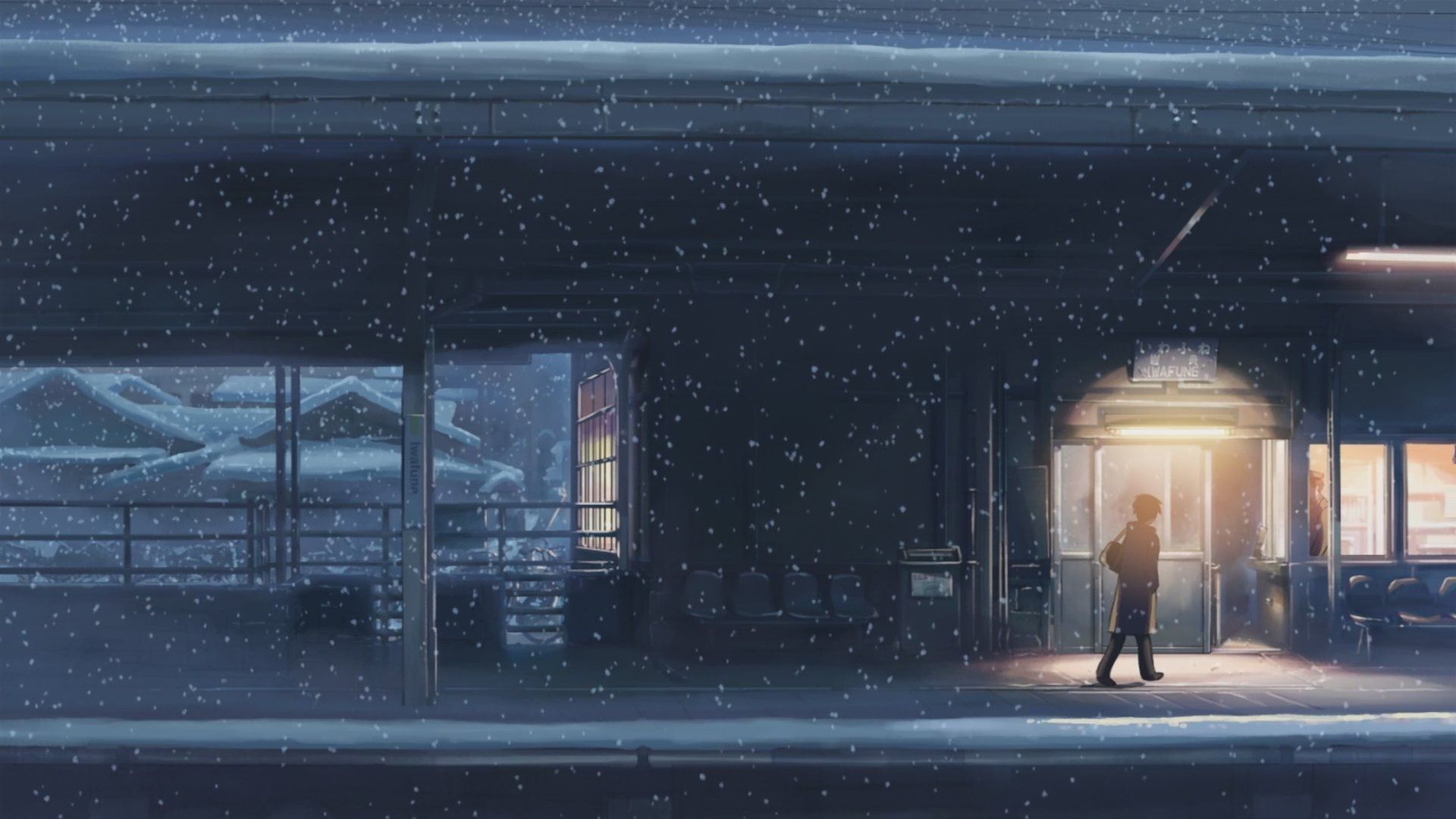 Stazione treno neve notte, 1920x1080 Full HD, Laptop