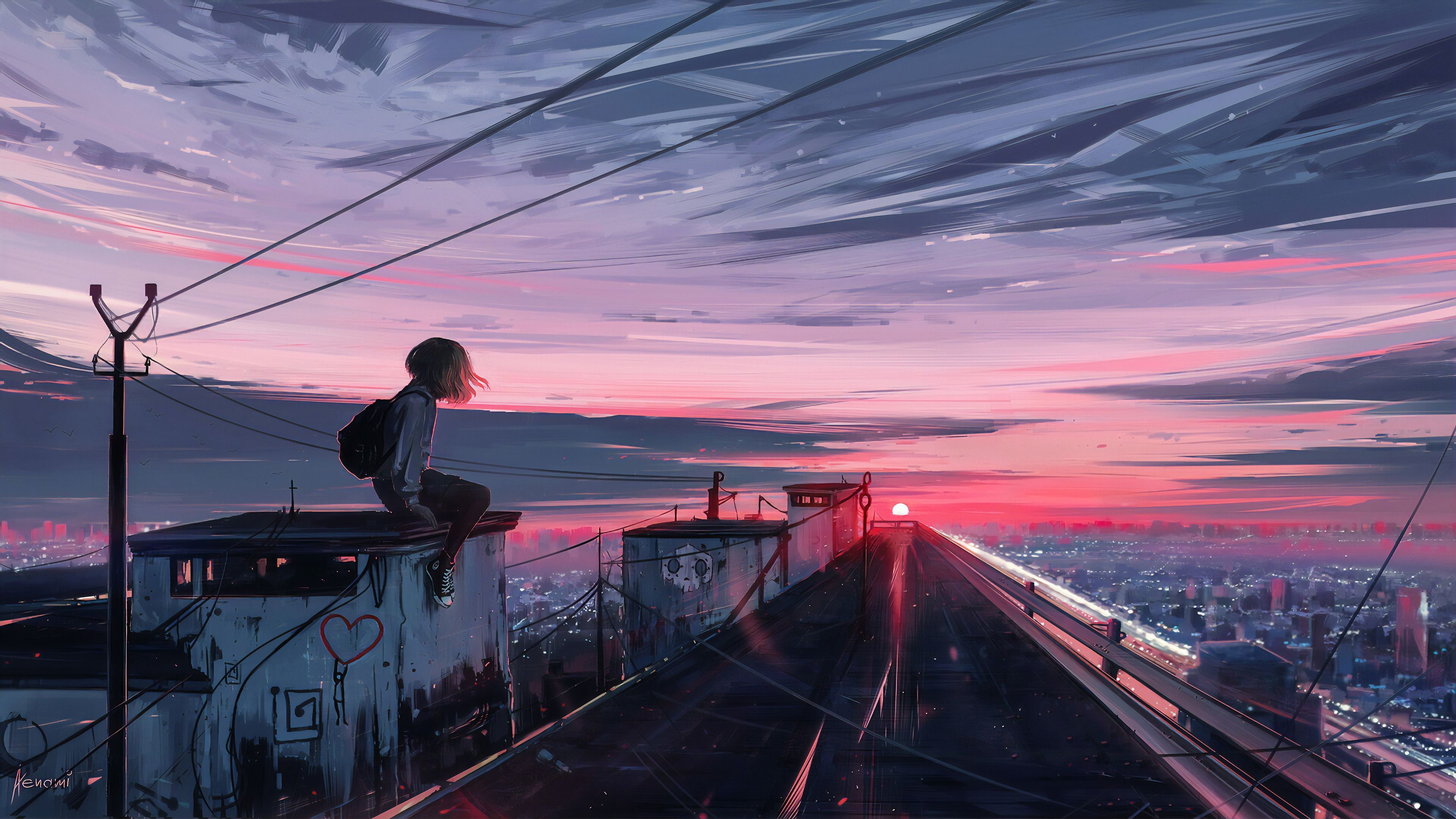 Ragazza su tetto tramonto, 3840x2160 4K, Desktop 4K