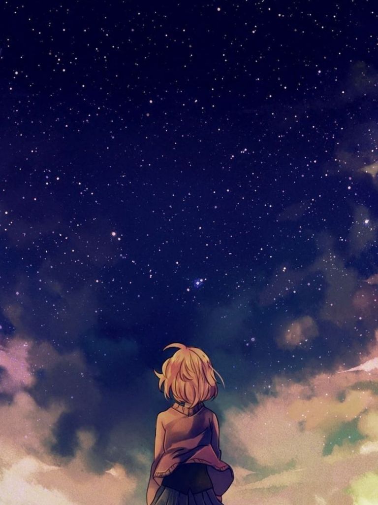 Ragazza anime cielo stellato, 768x1024 Verticale, Telefono