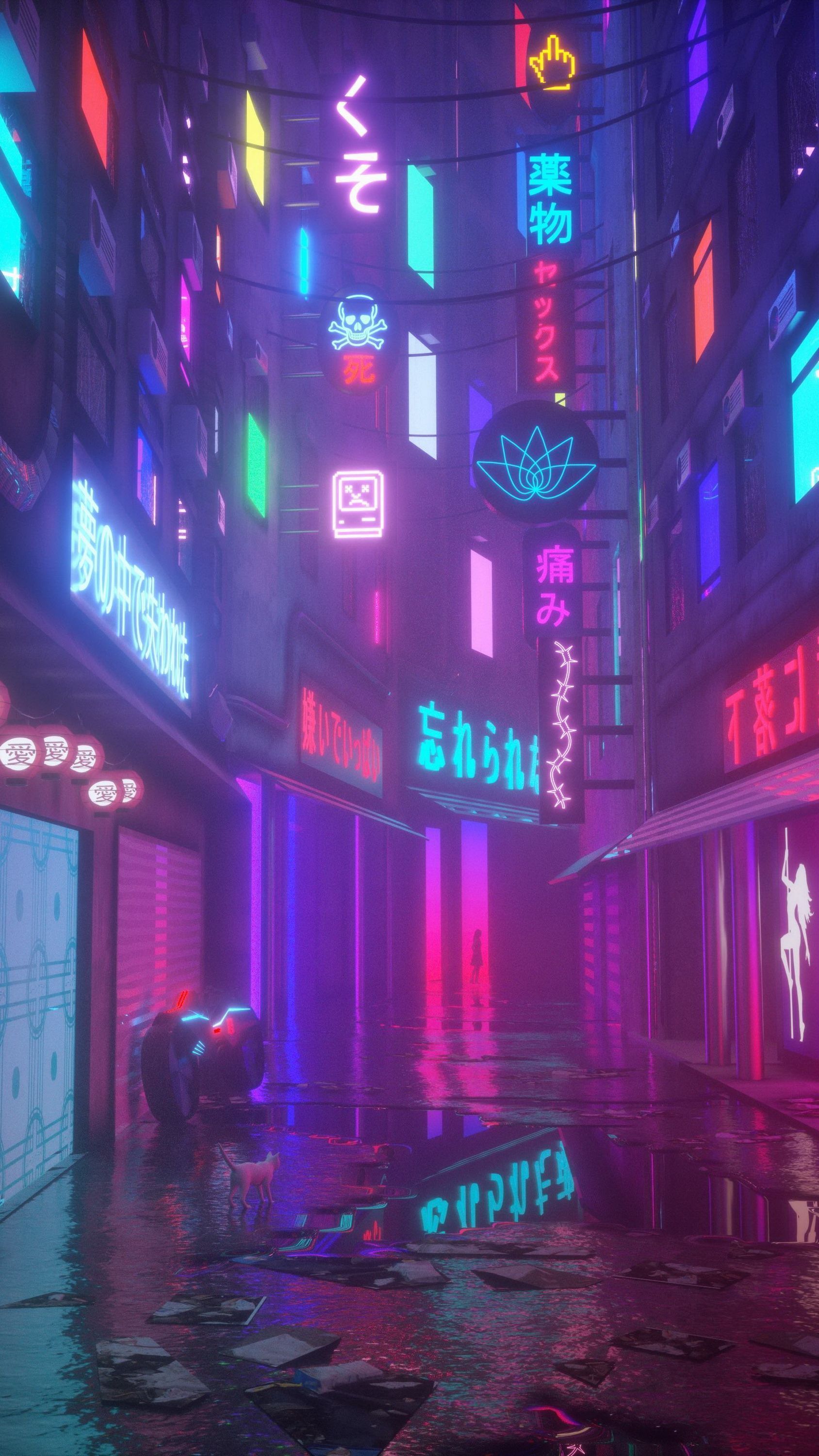 vicolo notturno neon anime, 1688x3000 Verticale, Mobile