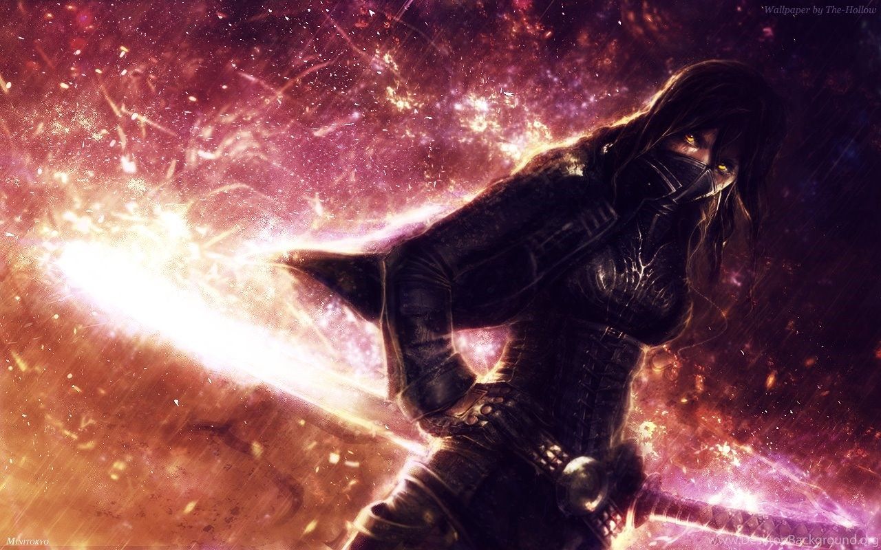 Ninja anime con spada infuocata, 1280x800 720p, Laptop