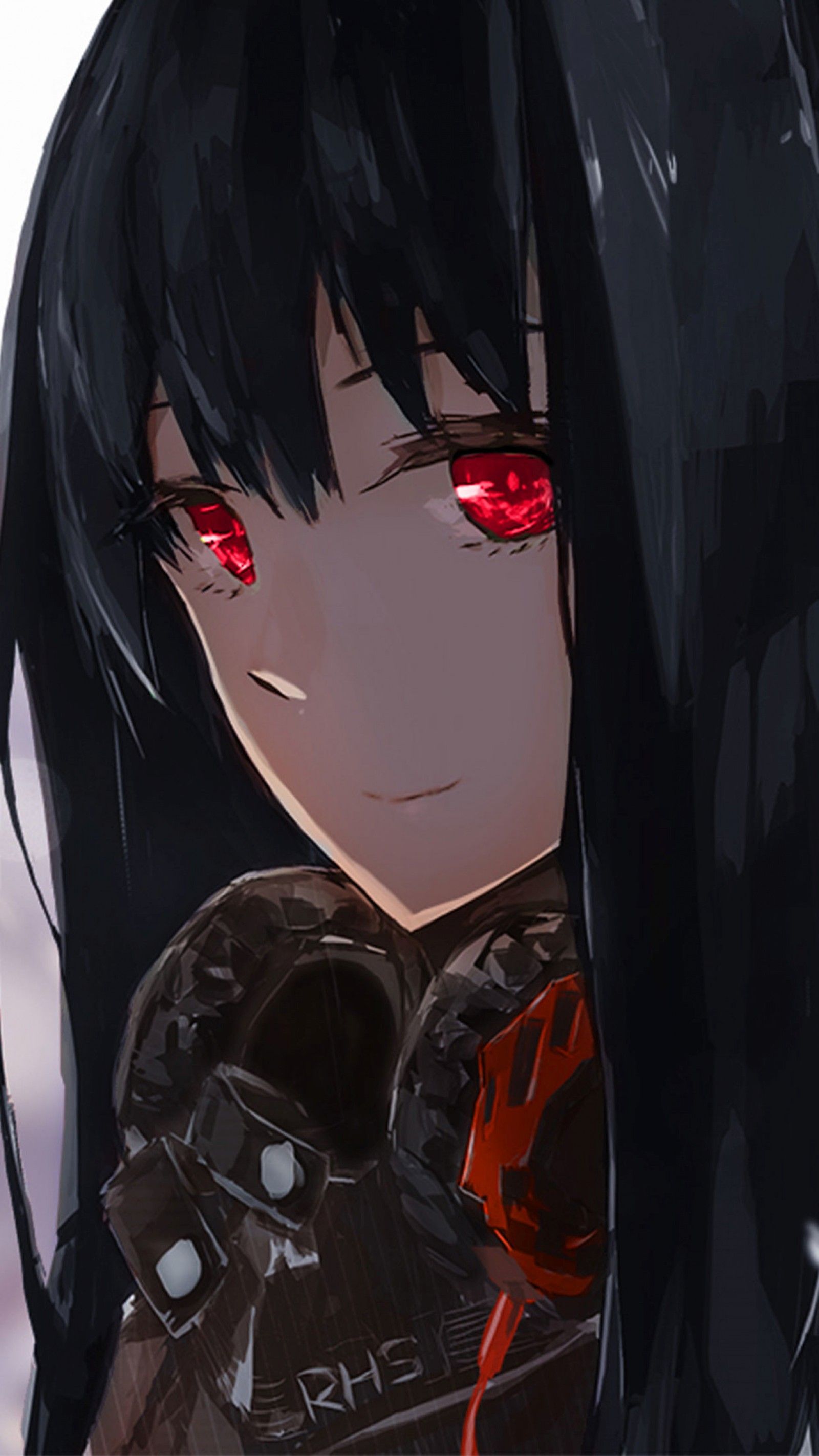 Ragazza anime capelli neri occhi rossi, 1600x2844 Full HD Verticale, Smartphone