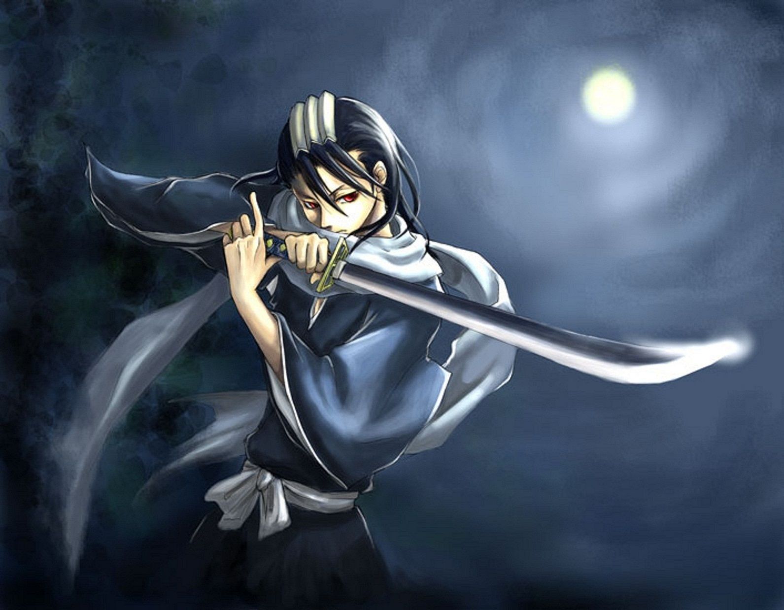 Personaggio anime con katana, notte, 1591x1238 HD, Desktop