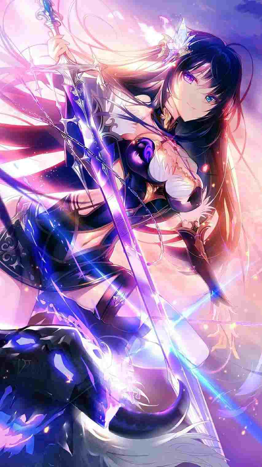 Guerriera anime con spada viola, 853x1517 Verticale, Mobile