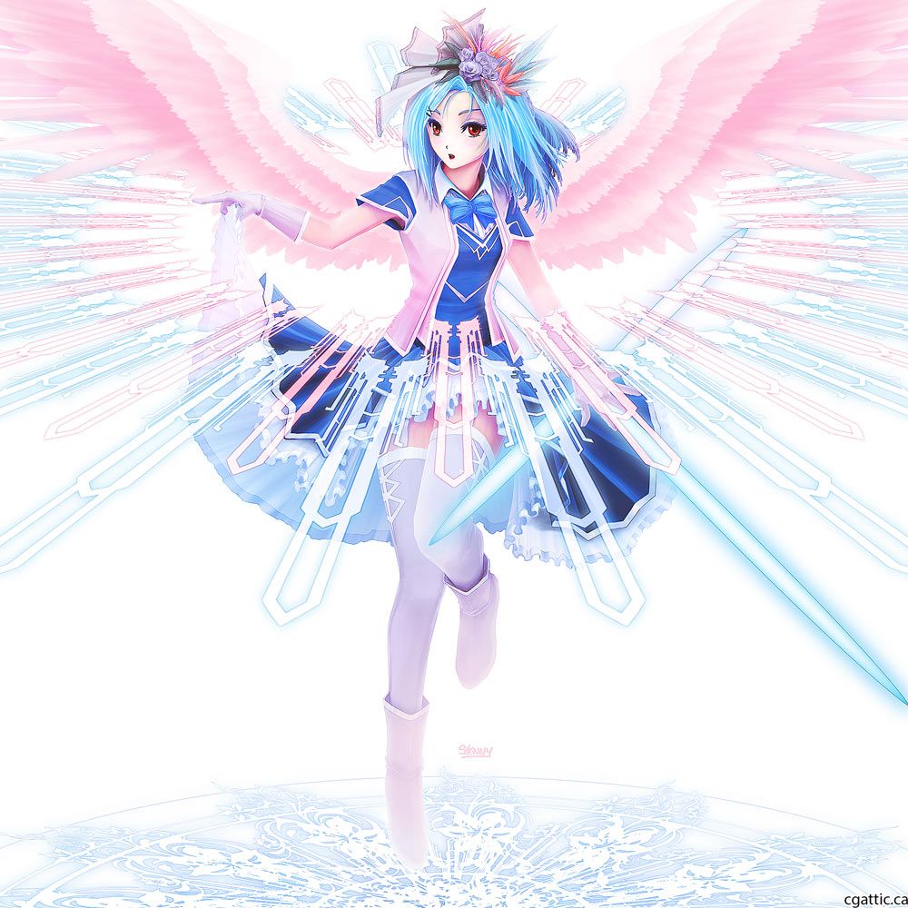 Ragazza anime alata con spade, 1000x1000 HD, Desktop