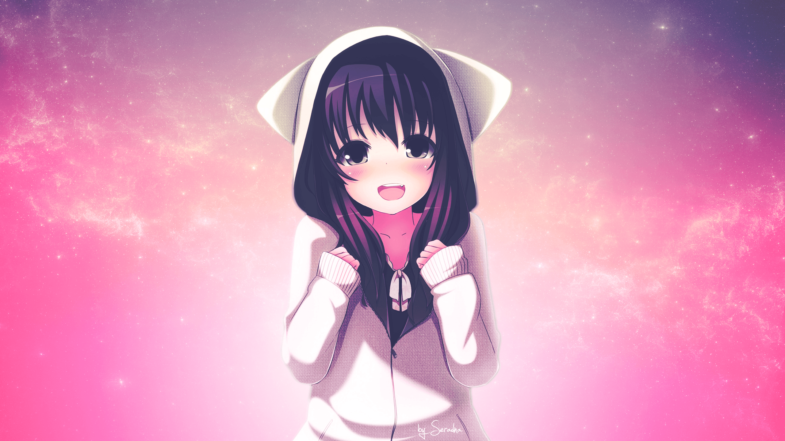 Ragazza anime capelli neri felice, 2560x1440 QHD, Laptop