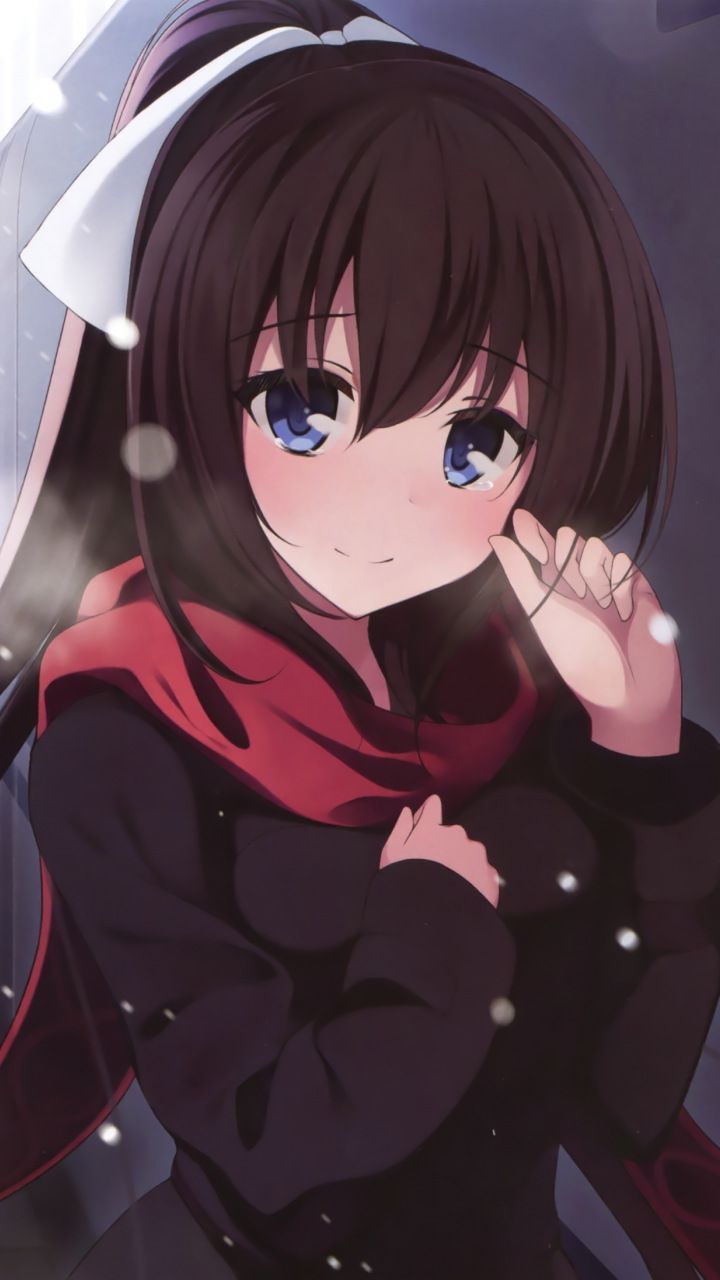 Ragazza anime capelli neri inverno, 720x1280 Verticale, Telefono