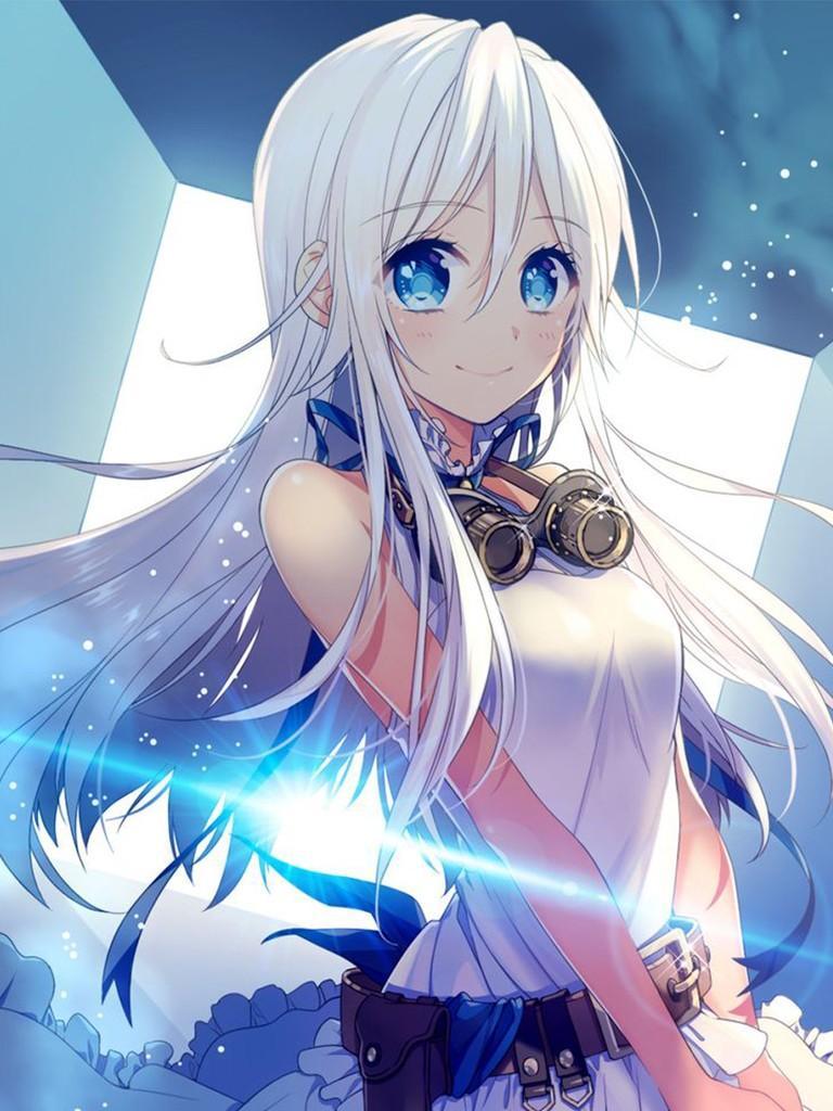 Ragazza anime capelli bianchi occhi blu, 768x1024 Verticale, Xiaomi