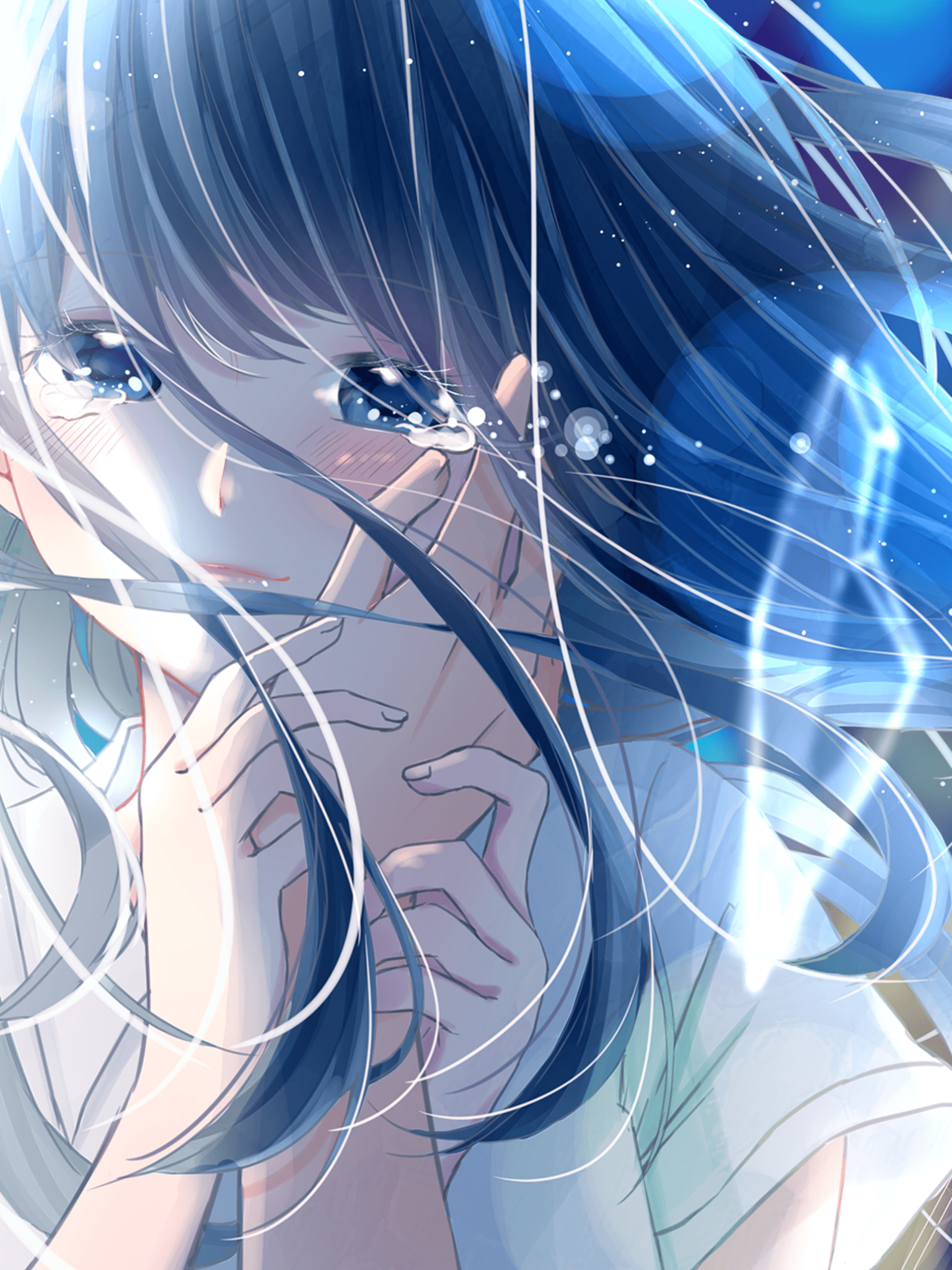 Ragazza anime con lacrime blu, 1536x2048 Full HD Verticale, iPhone