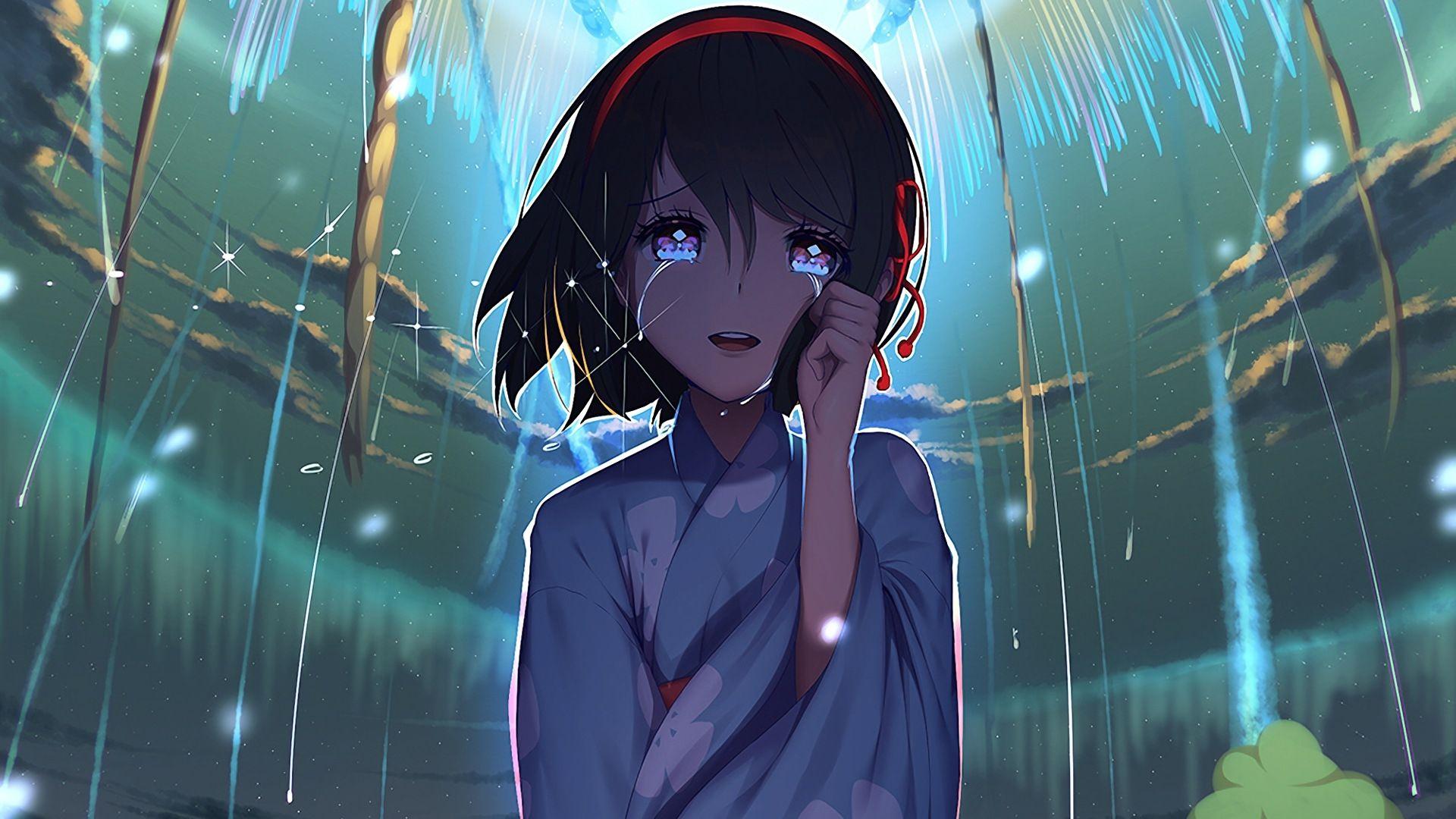Ragazza anime che piange, cascate, 1920x1080 1080p, PC Desktop