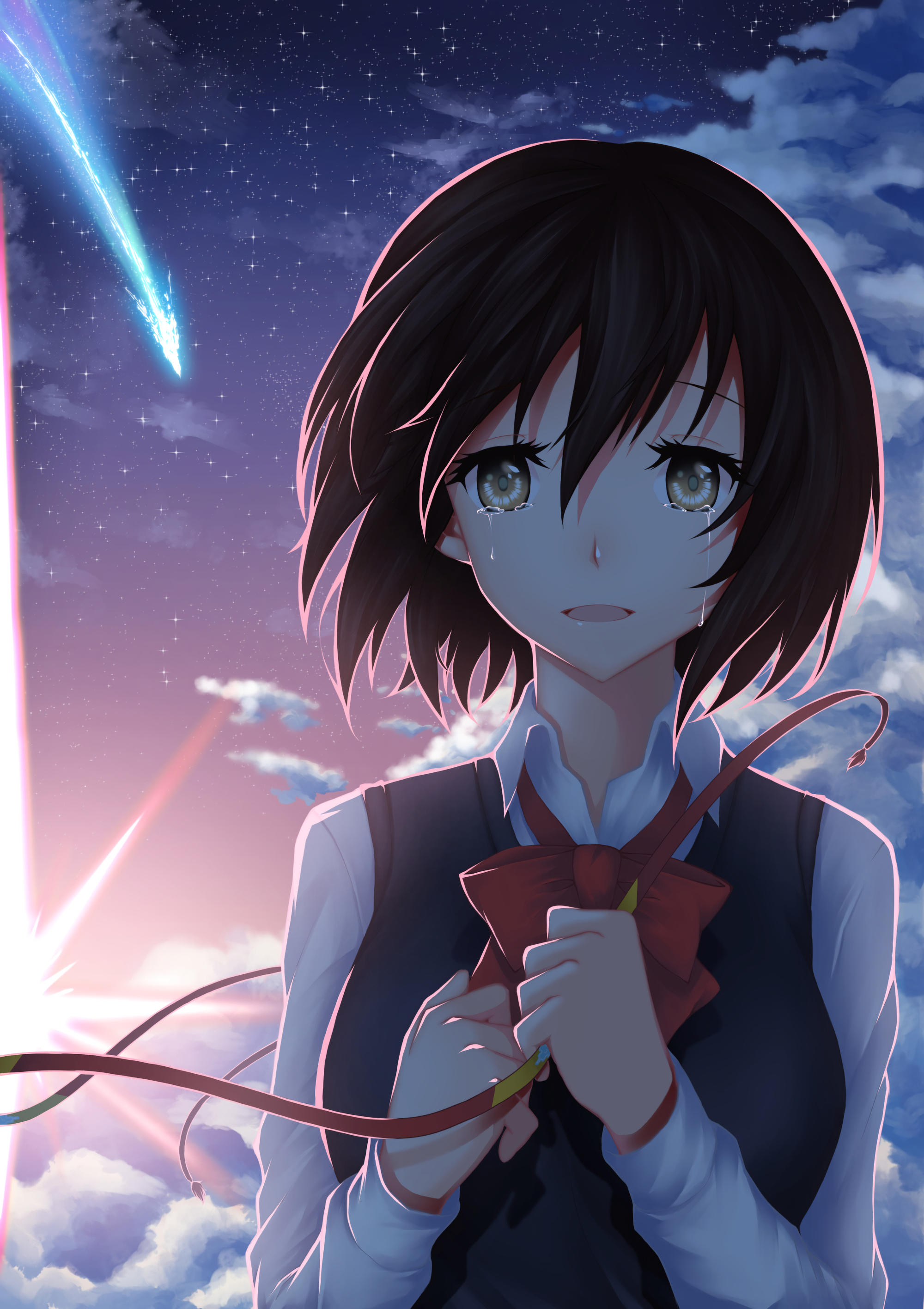 Ragazza anime con nastro rosso, 2000x2832 Verticale, Mobile