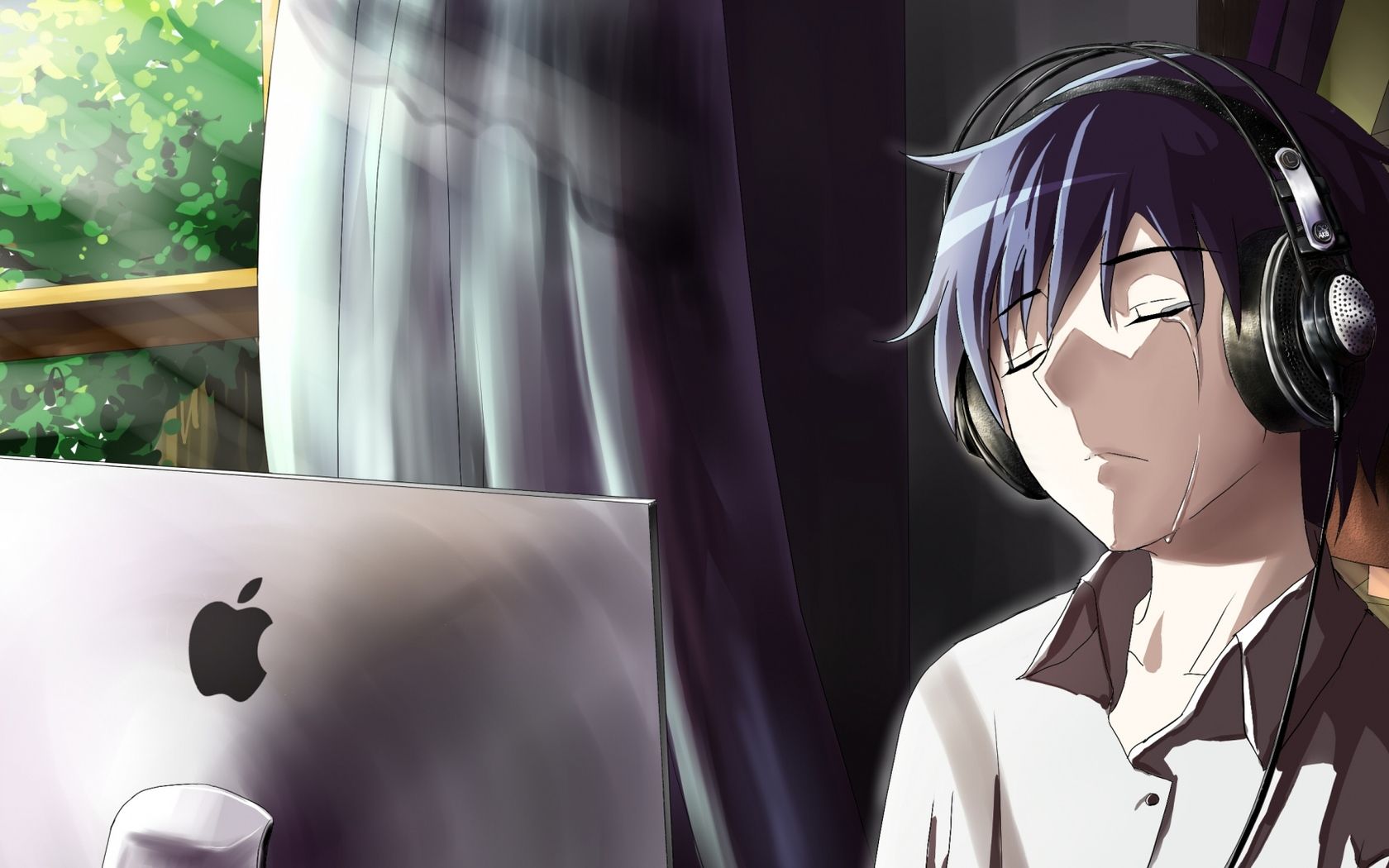 Ragazzo anime con cuffie piange, 1680x1050 HD, Lenovo Legion