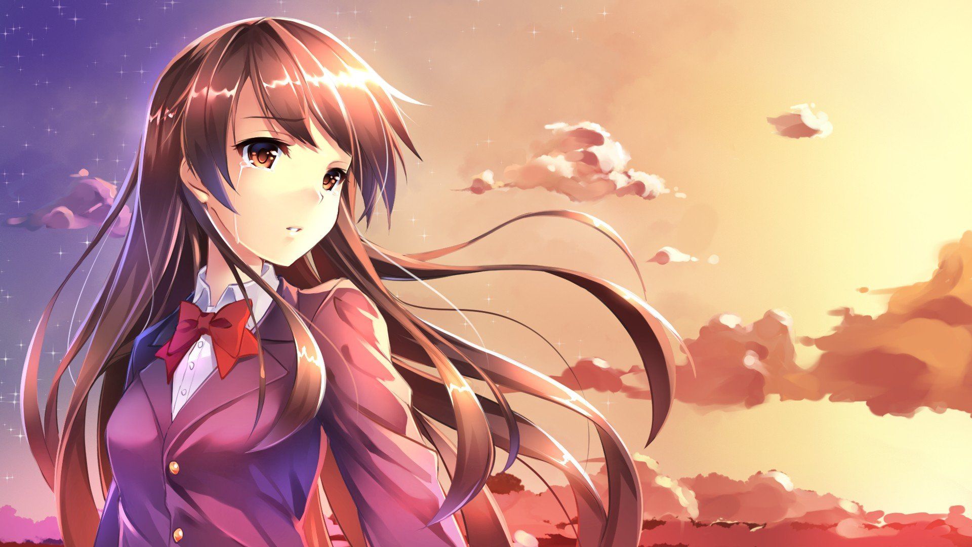 Ragazza anime tramonto piange, 1920x1080 Full HD 1080p, PC Desktop