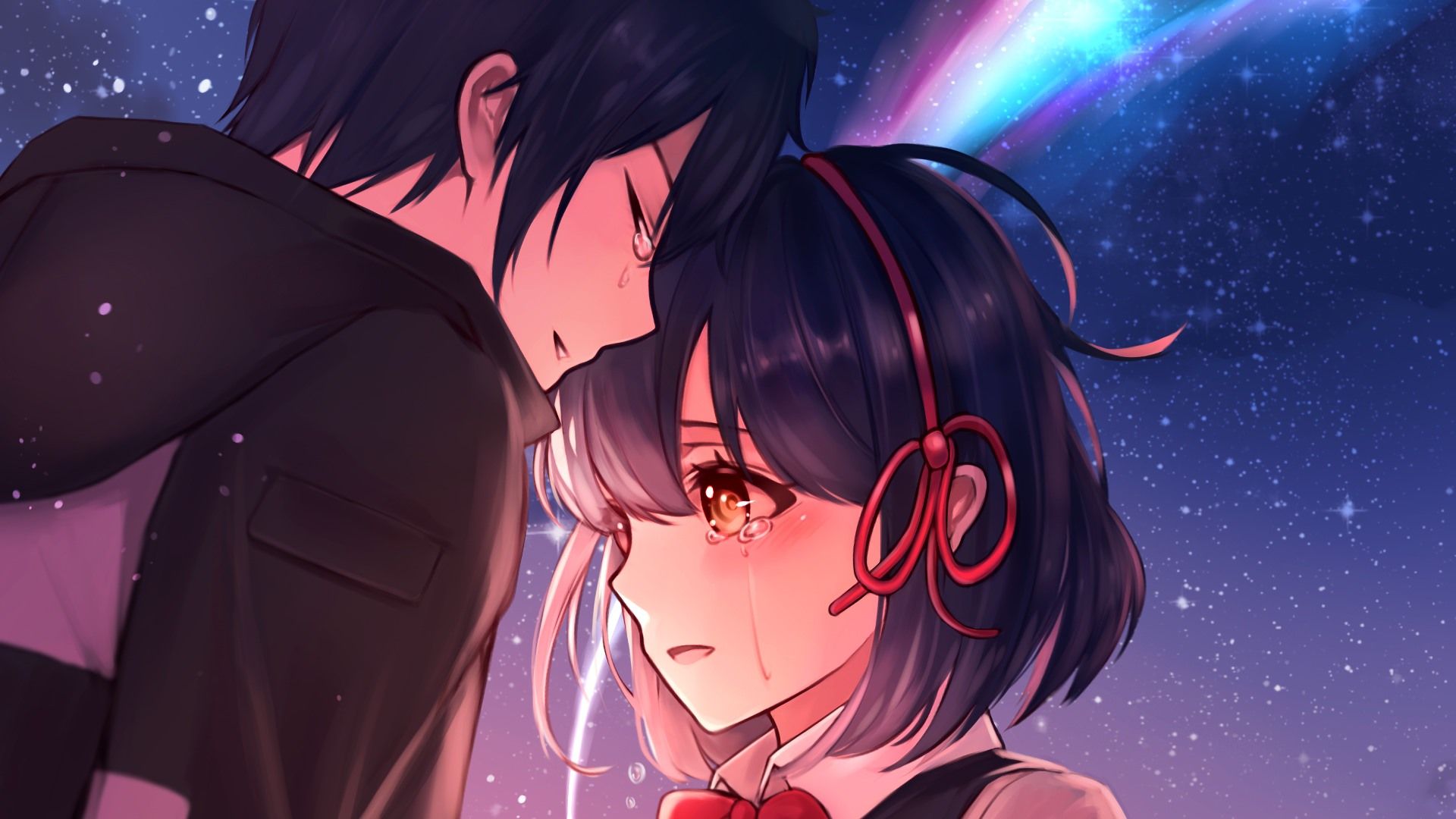 Ragazza anime che piange, notte stellata, 1920x1080 1080p, PC