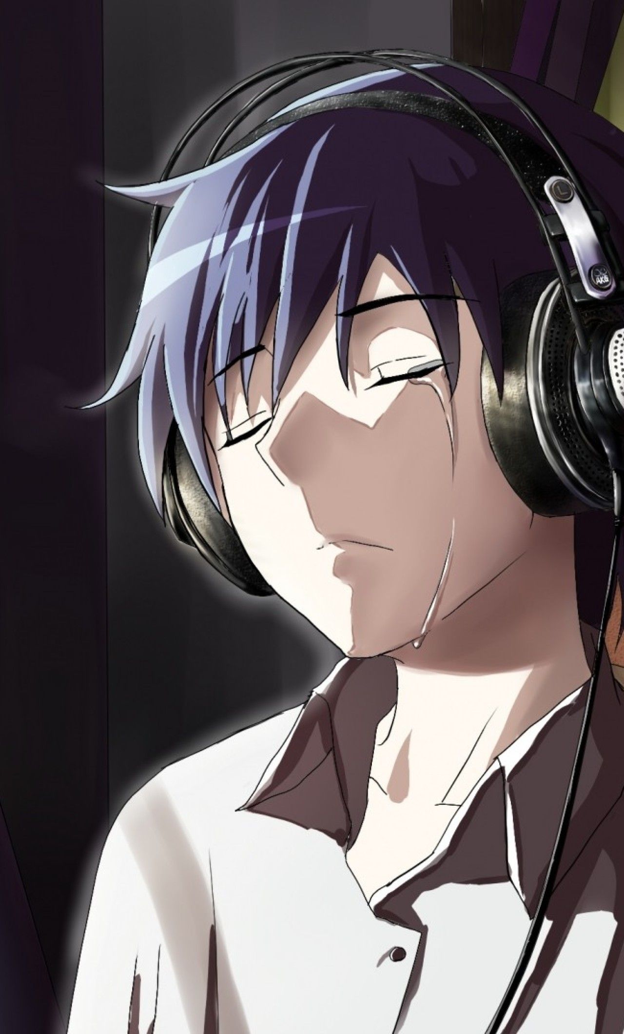 Ragazzo anime piange cuffie, 1280x2120 Verticale, POCO
