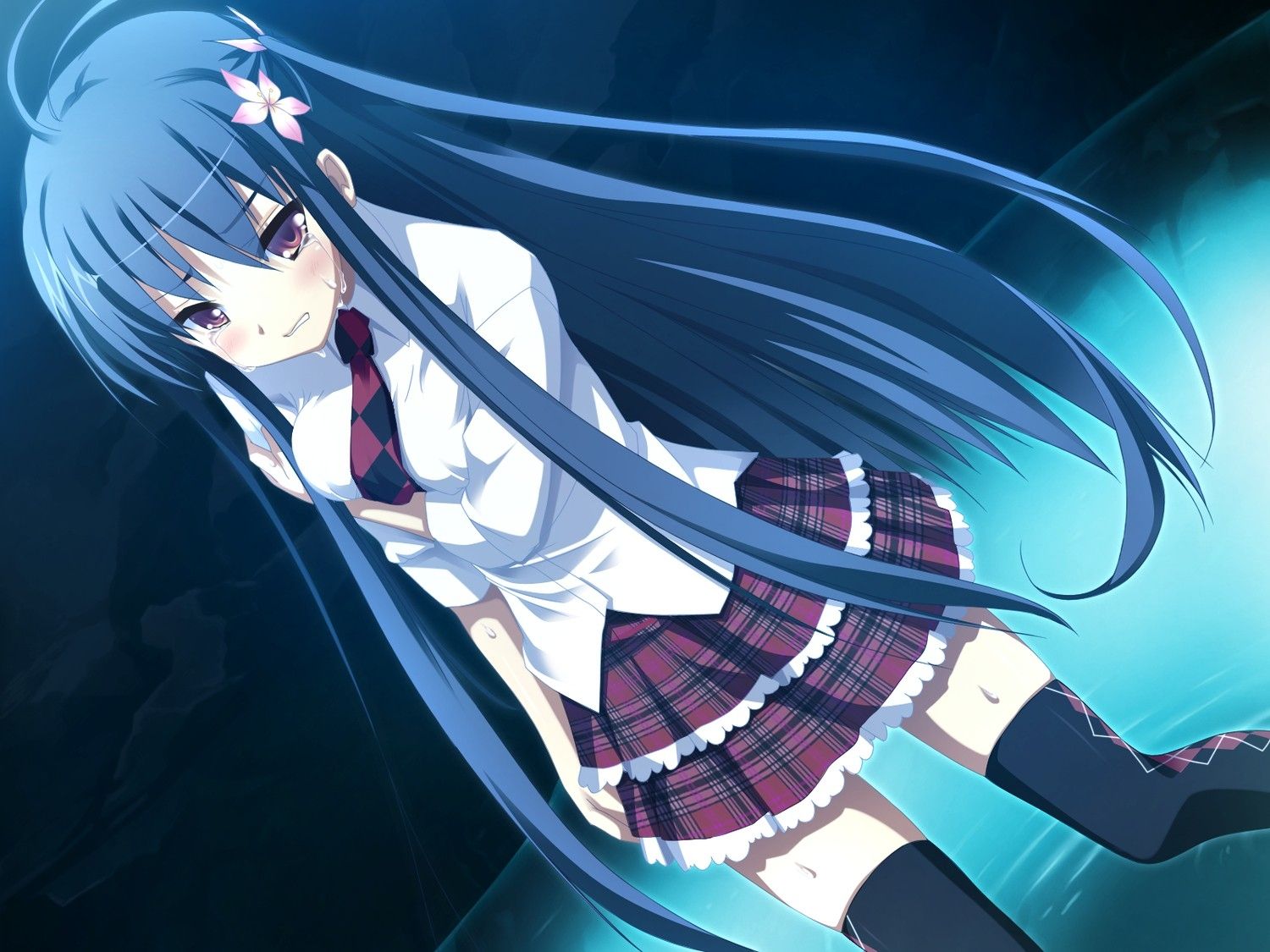 Ragazza anime capelli blu piangente, 1500x1125 HD, Desktop