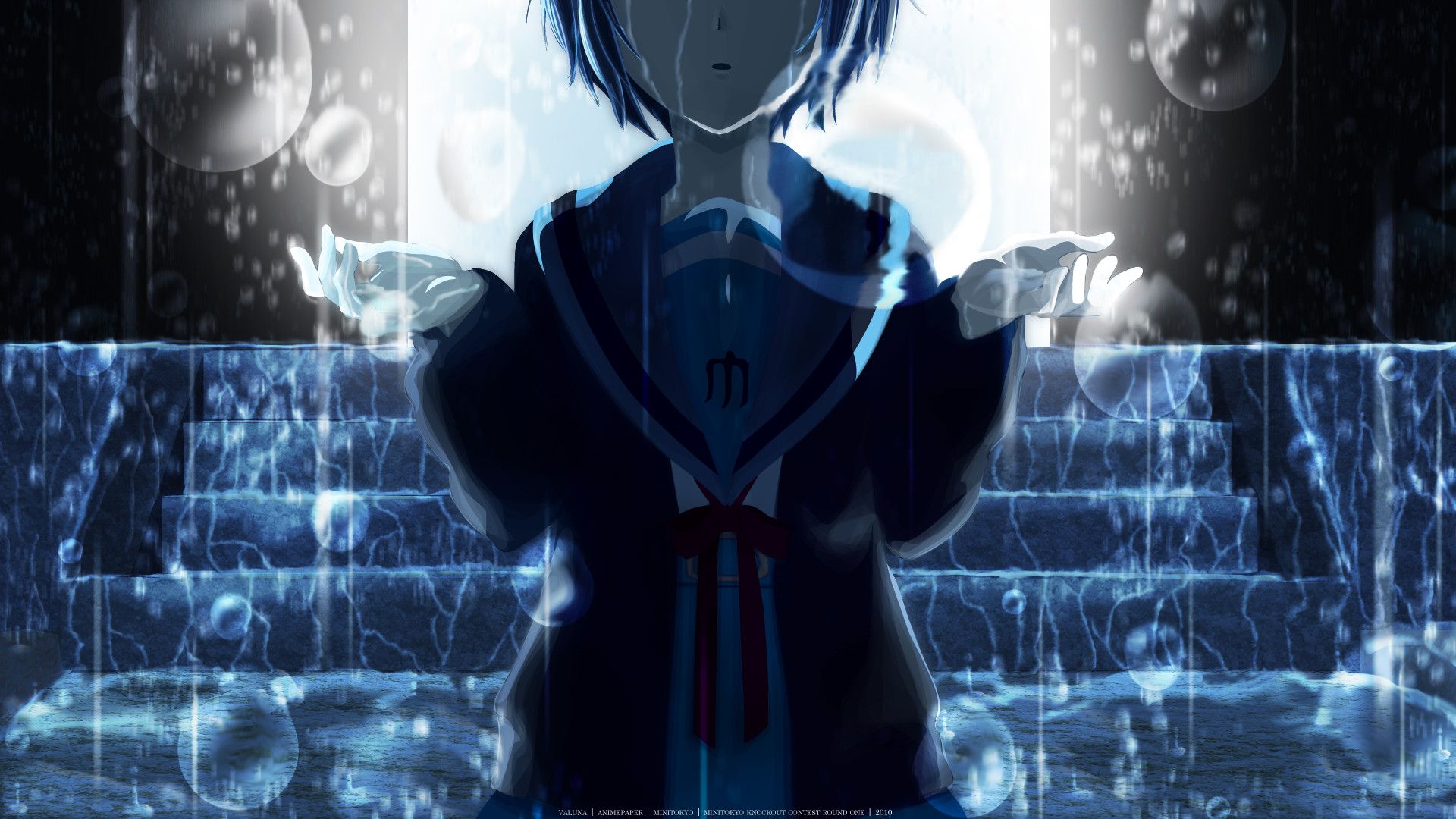 Personaggio anime triste sotto pioggia, 1920x1080 Full HD, PC