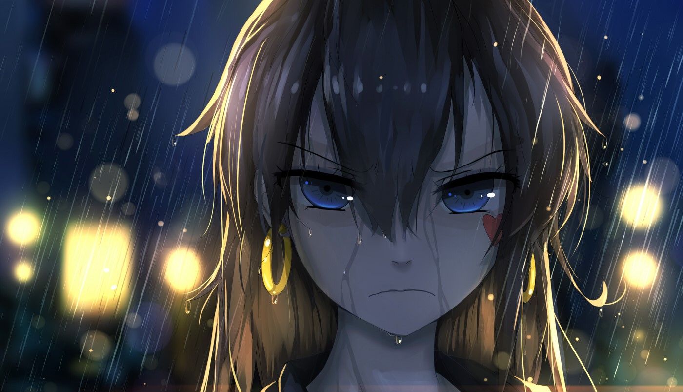 Ragazza anime che piange arrabbiata, 1400x803 HD, Desktop