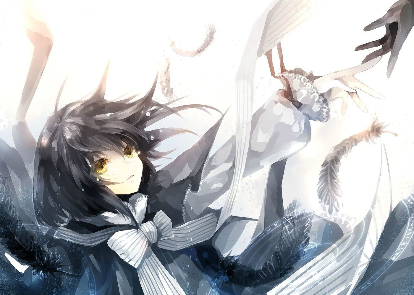ragazza anime piume nere, 1400x1000 720p, Laptop