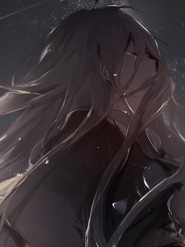 Ragazza anime capelli scuri piange, 768x1024 Verticale, Android