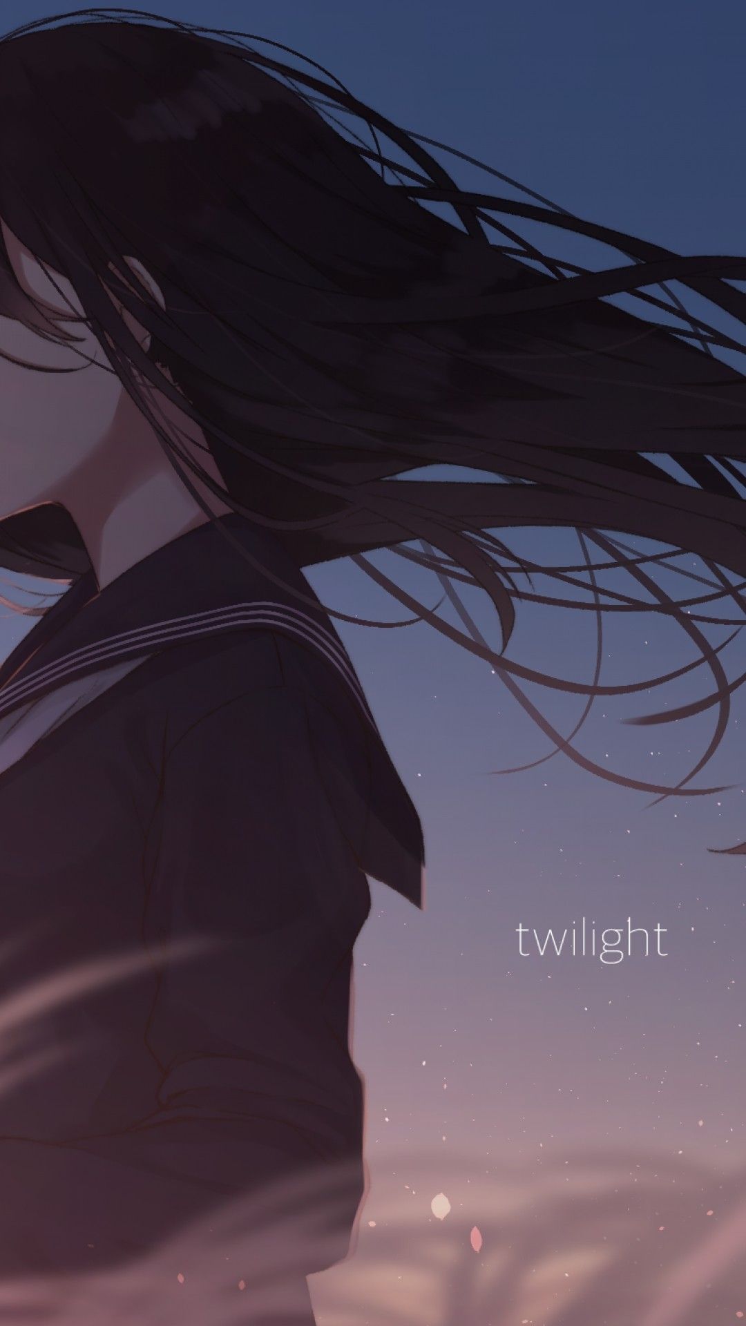 ragazza anime capelli al vento crepuscolo, 1080x1920 Full HD Verticale, Smartphone