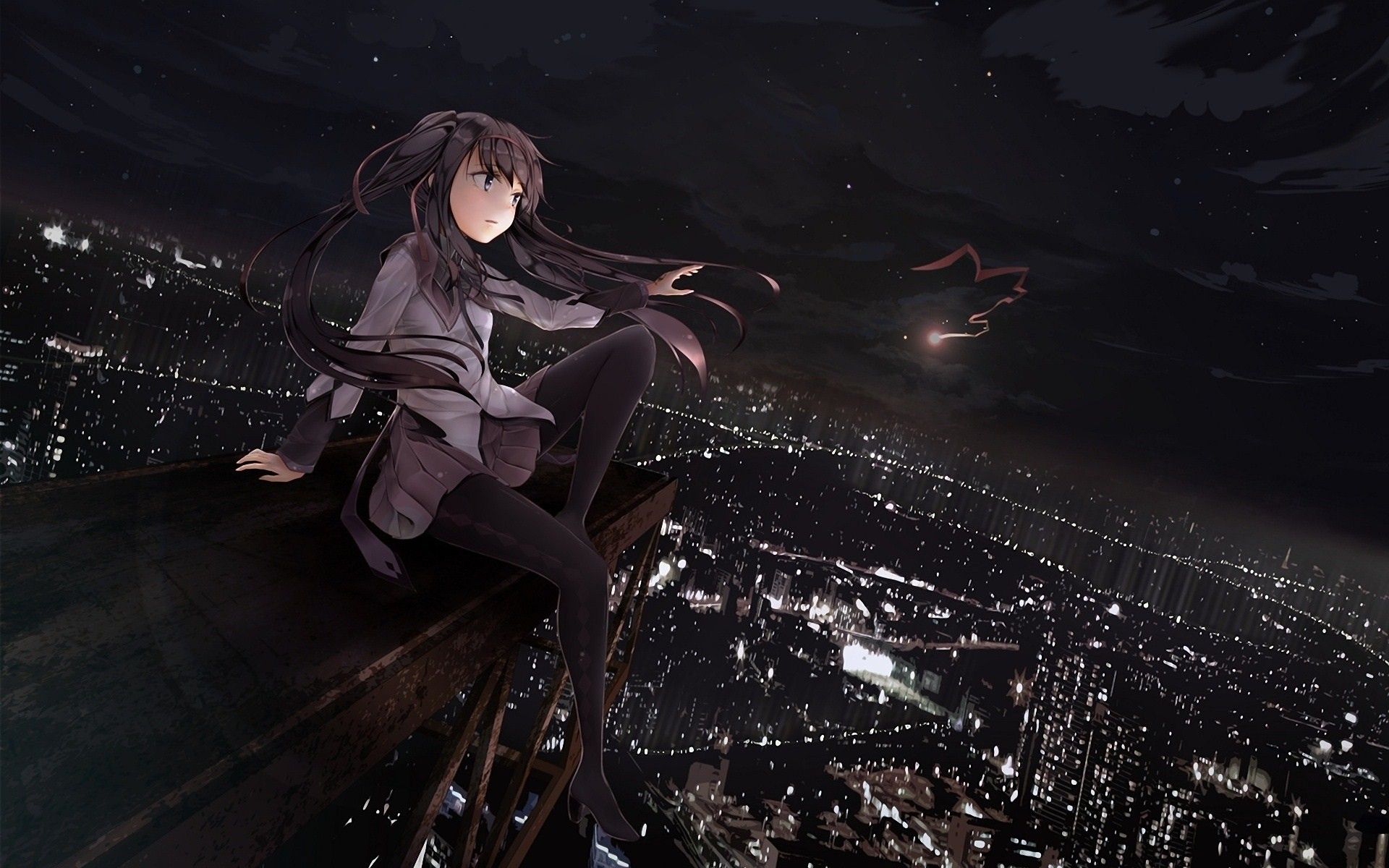 ragazza anime seduta tetto notte, 1920x1200 Full HD+ WUXGA, Laptop