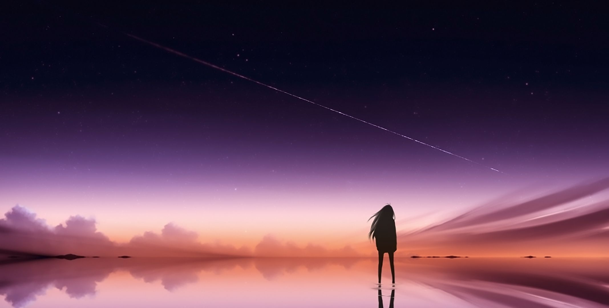 Figura solitaria tramonto viola, 2135x1080 2K, iMac